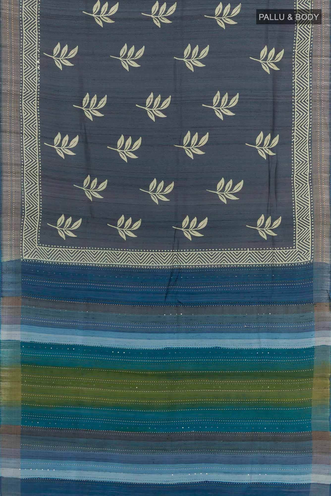 Dark Blue Tussar Silk Saree