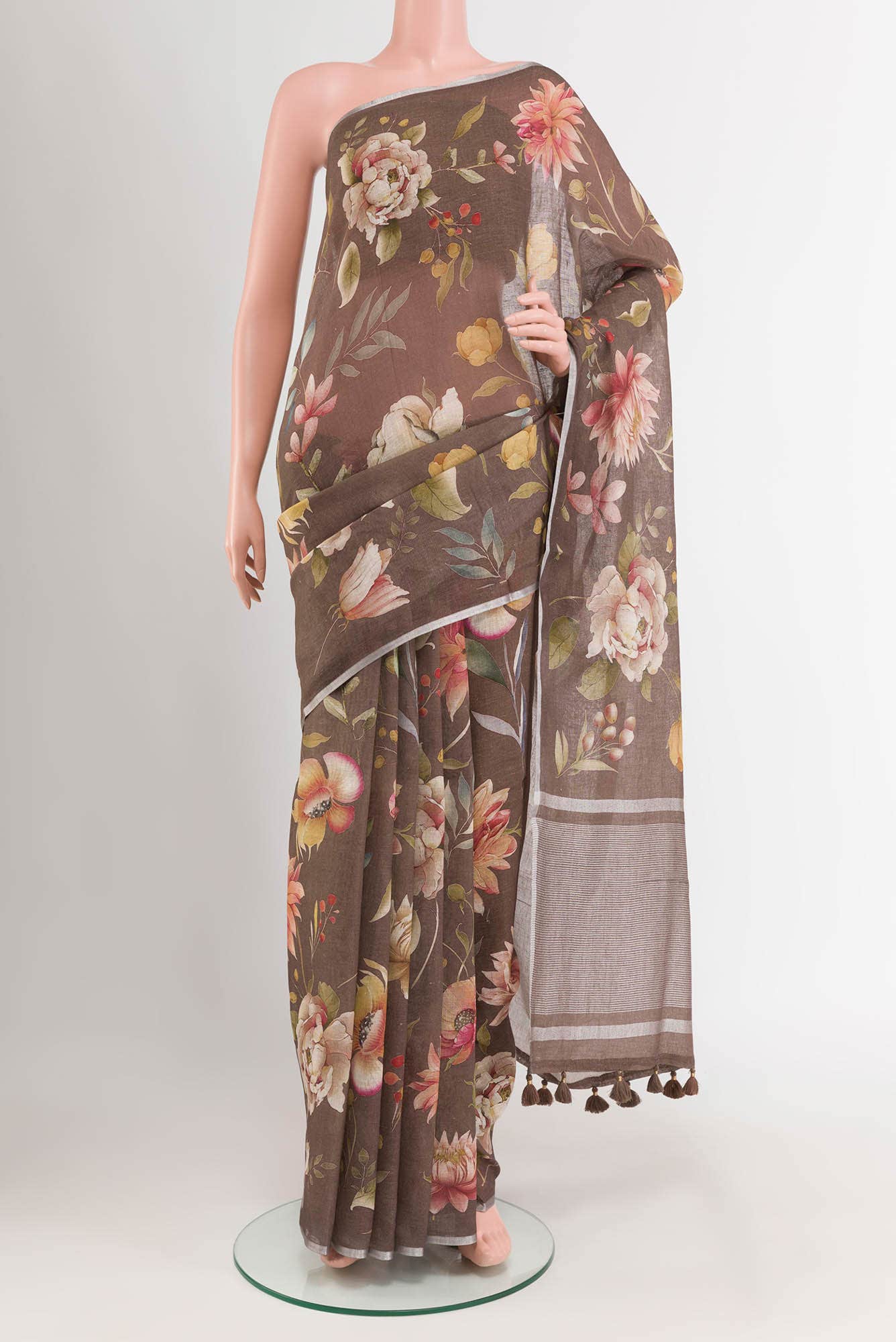 Brown Blended Linen Saree