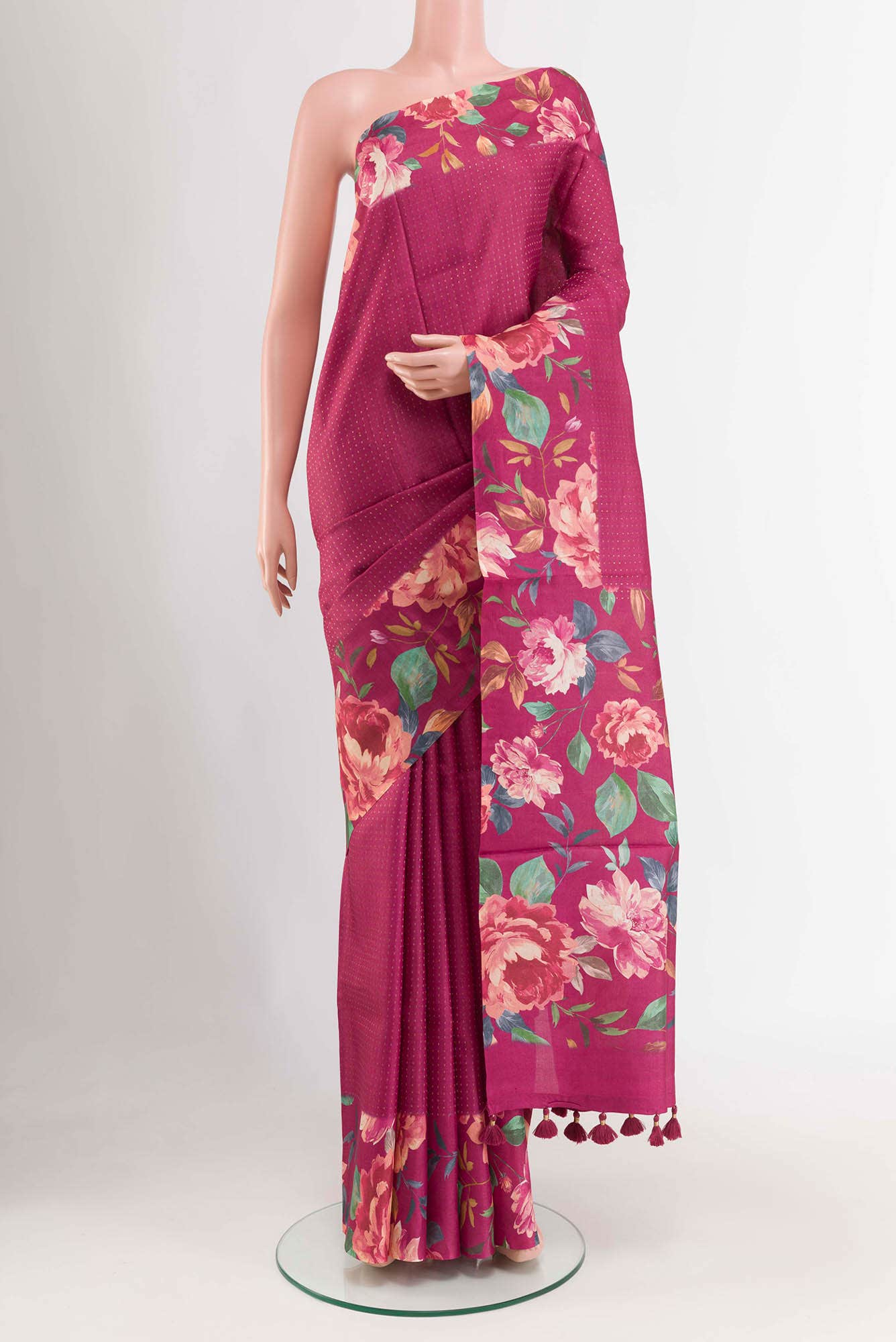 Magenta Tussar Saree