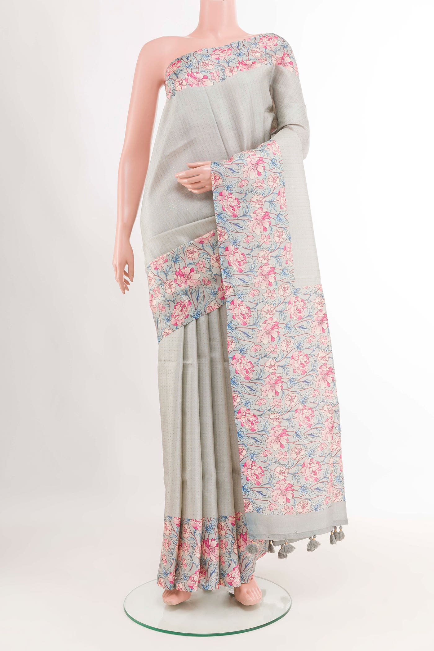 Grey Tussar Silk Saree