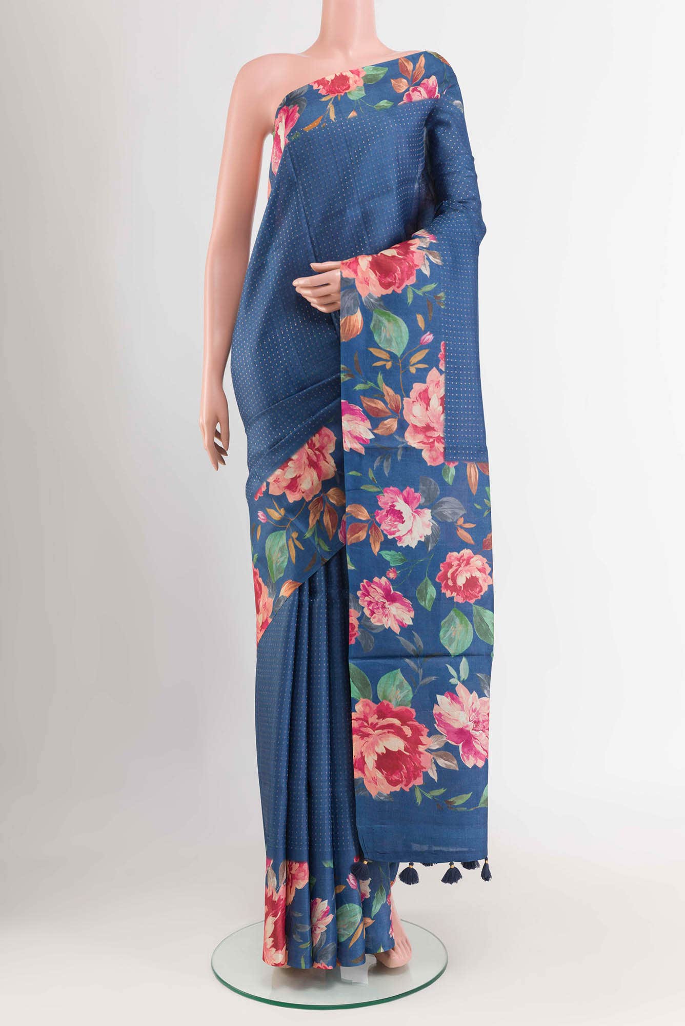 Navy Blue Tussar Saree