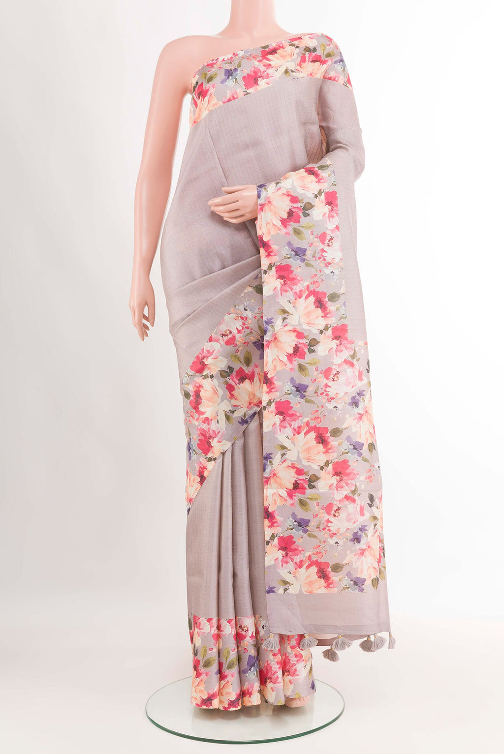Grey Tussar Silk Saree