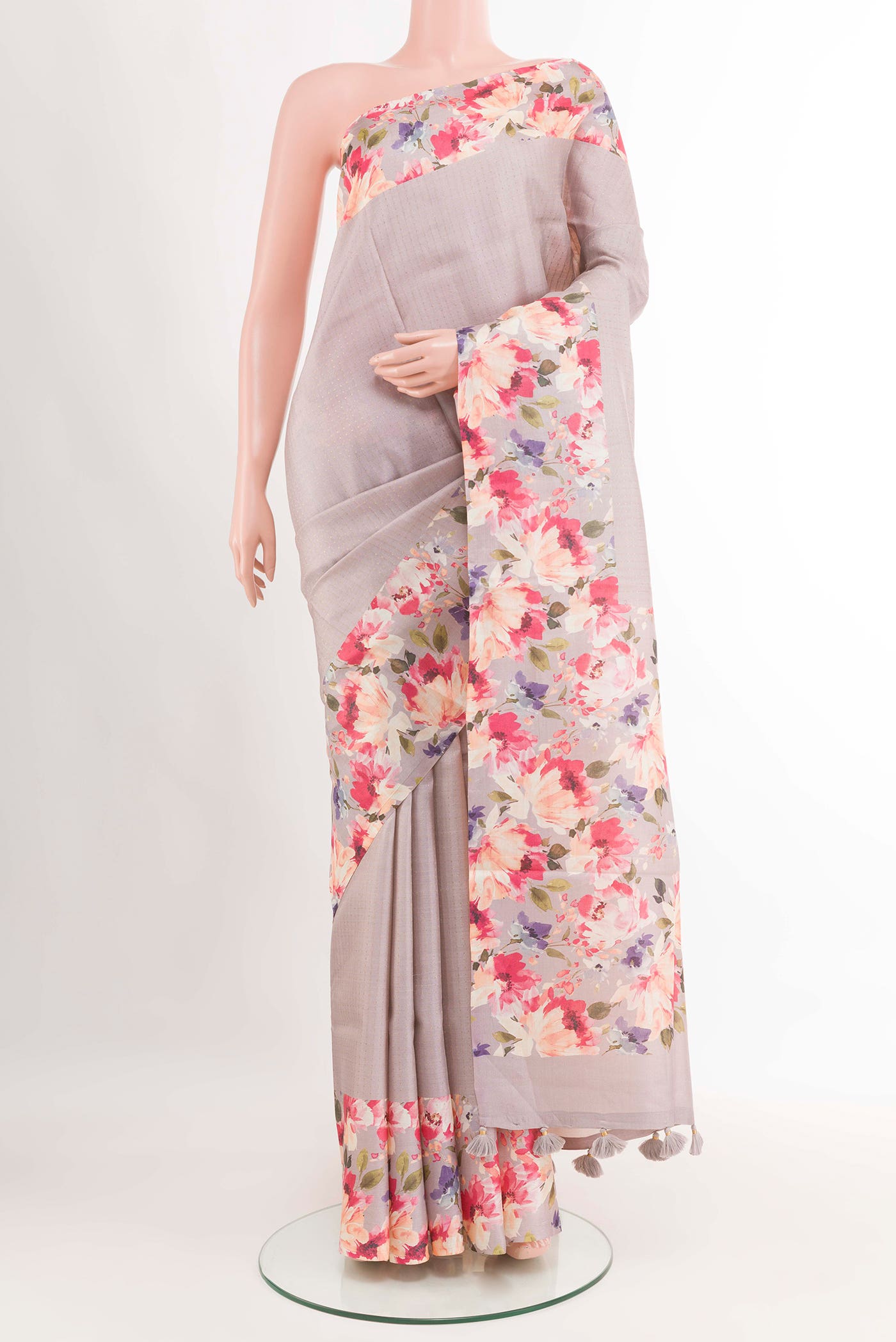 Grey Tussar Silk Saree