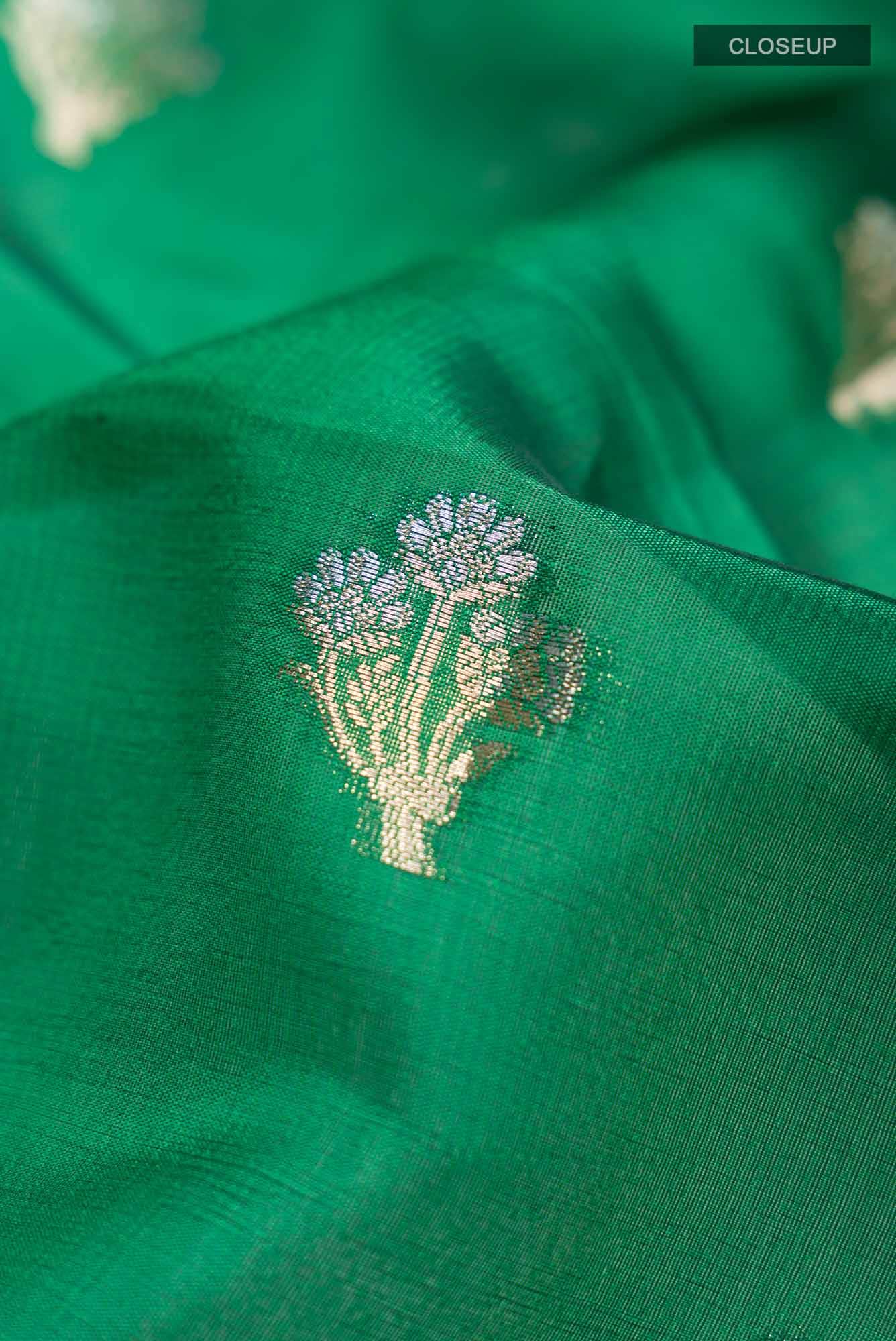 Green Banarasi Raw Silk Saree