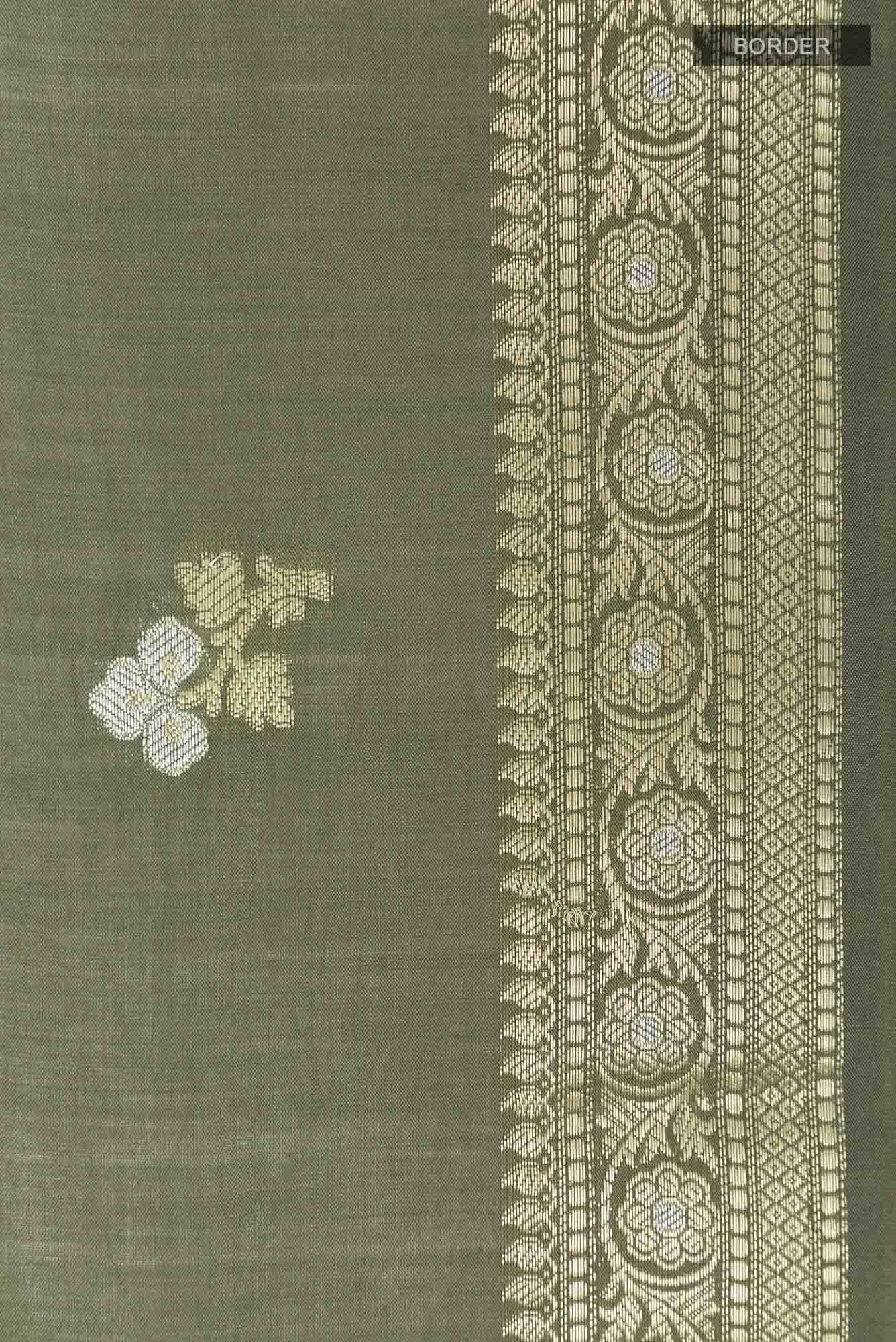 Olive Green Tussar Silk Saree