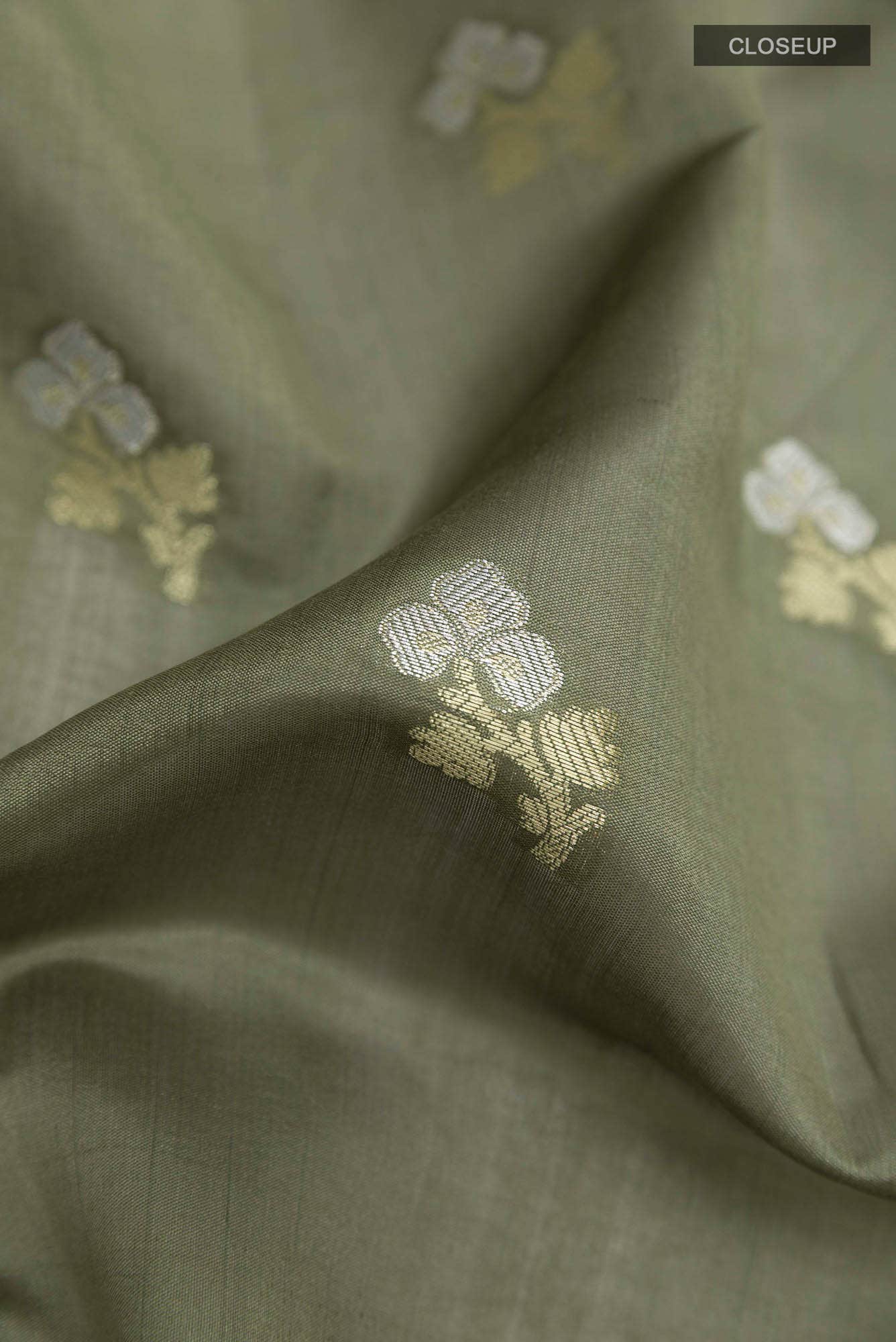 Olive Green Tussar Silk Saree