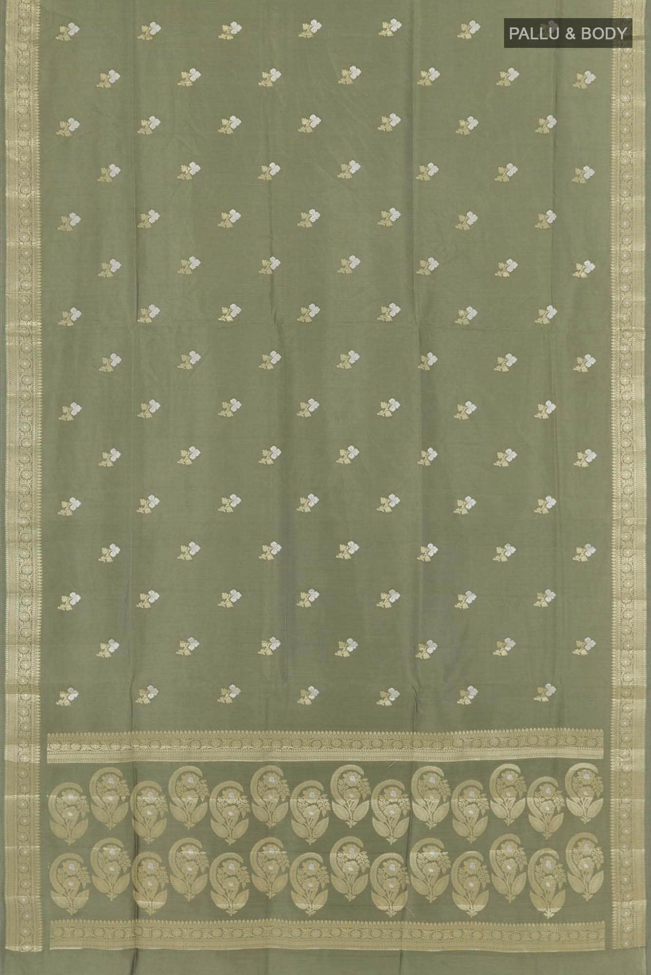 Olive Green Tussar Silk Saree