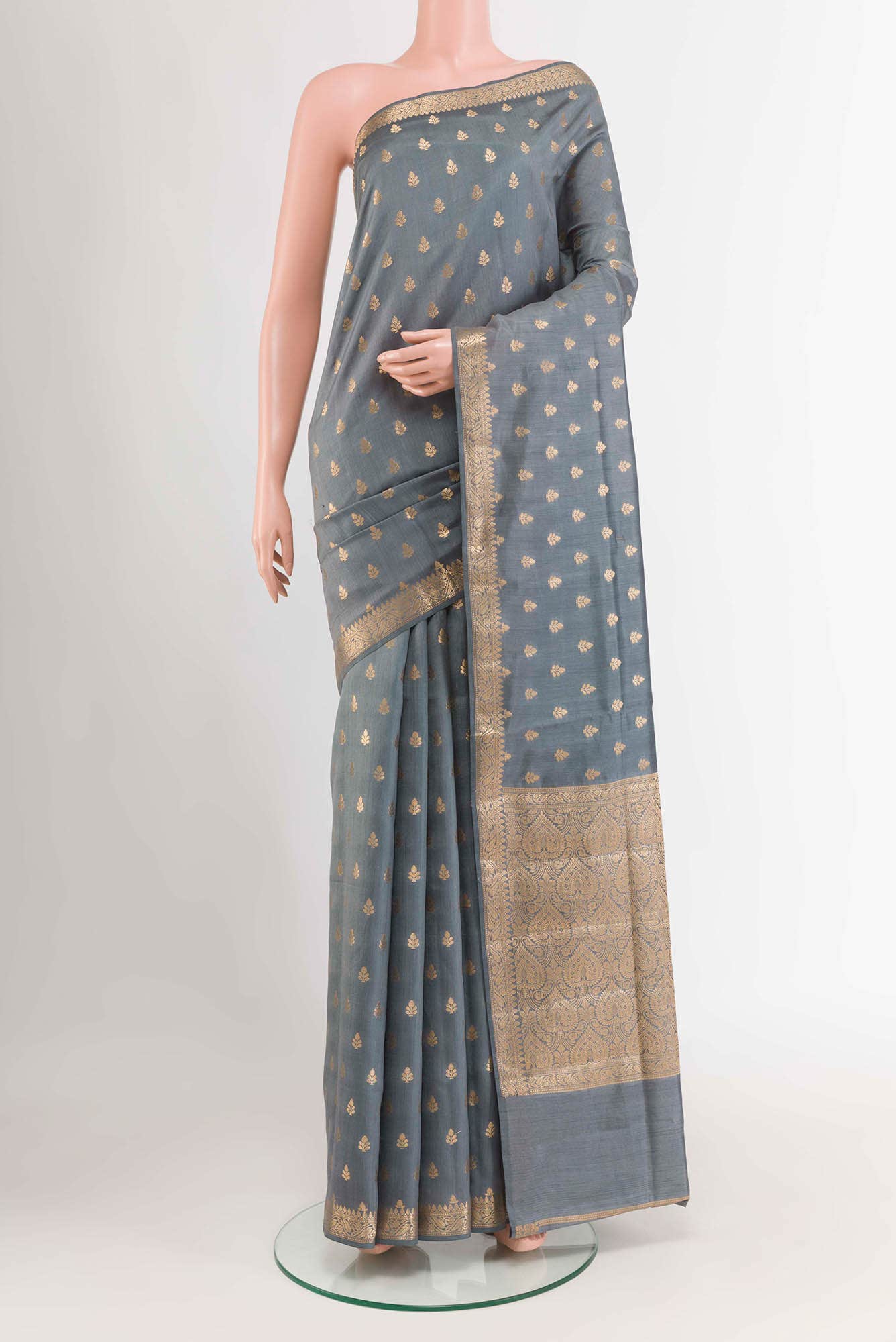 Grey Banarasi Tussar Silk Saree
