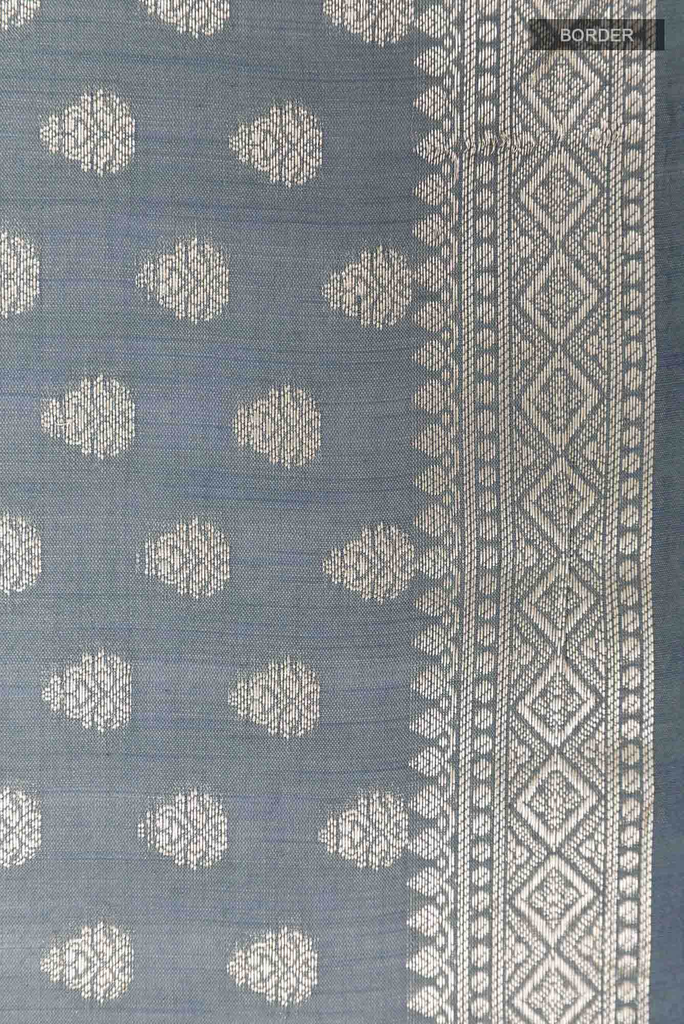 Grey Tussar Silk Saree