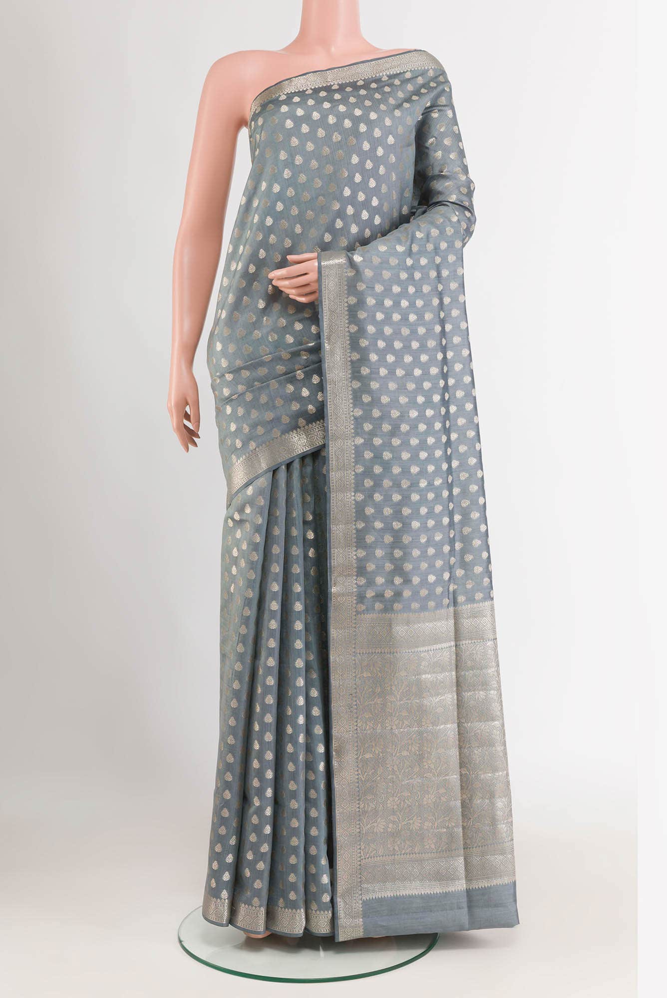 Grey Tussar Silk Saree