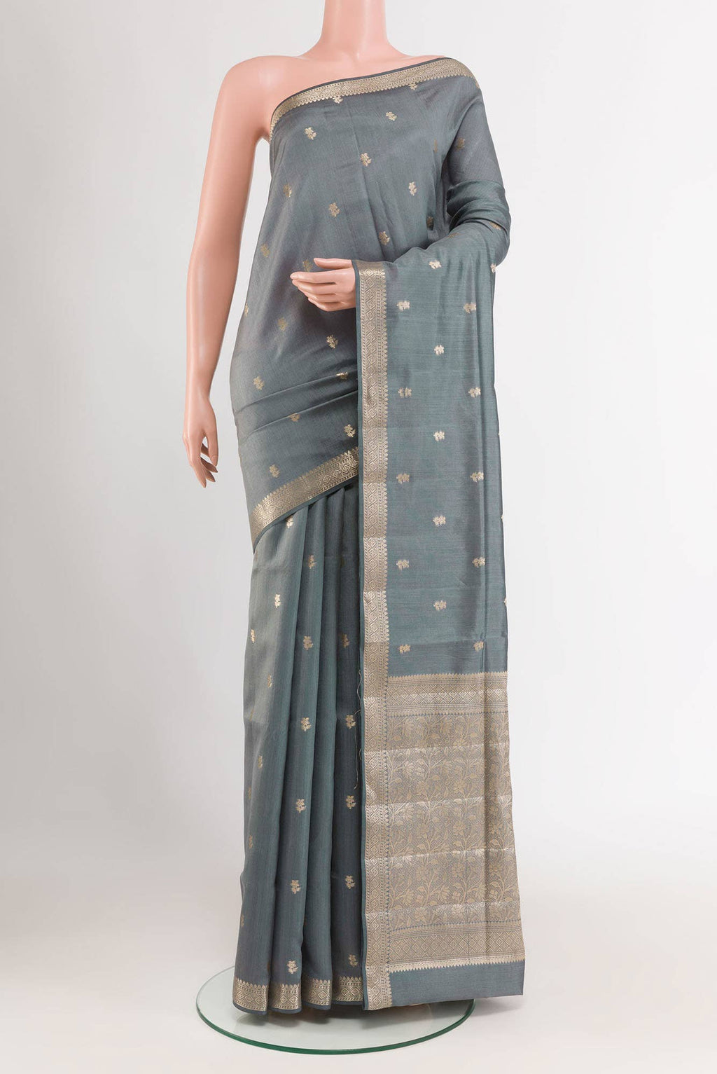 Grey Tussar Silk Saree