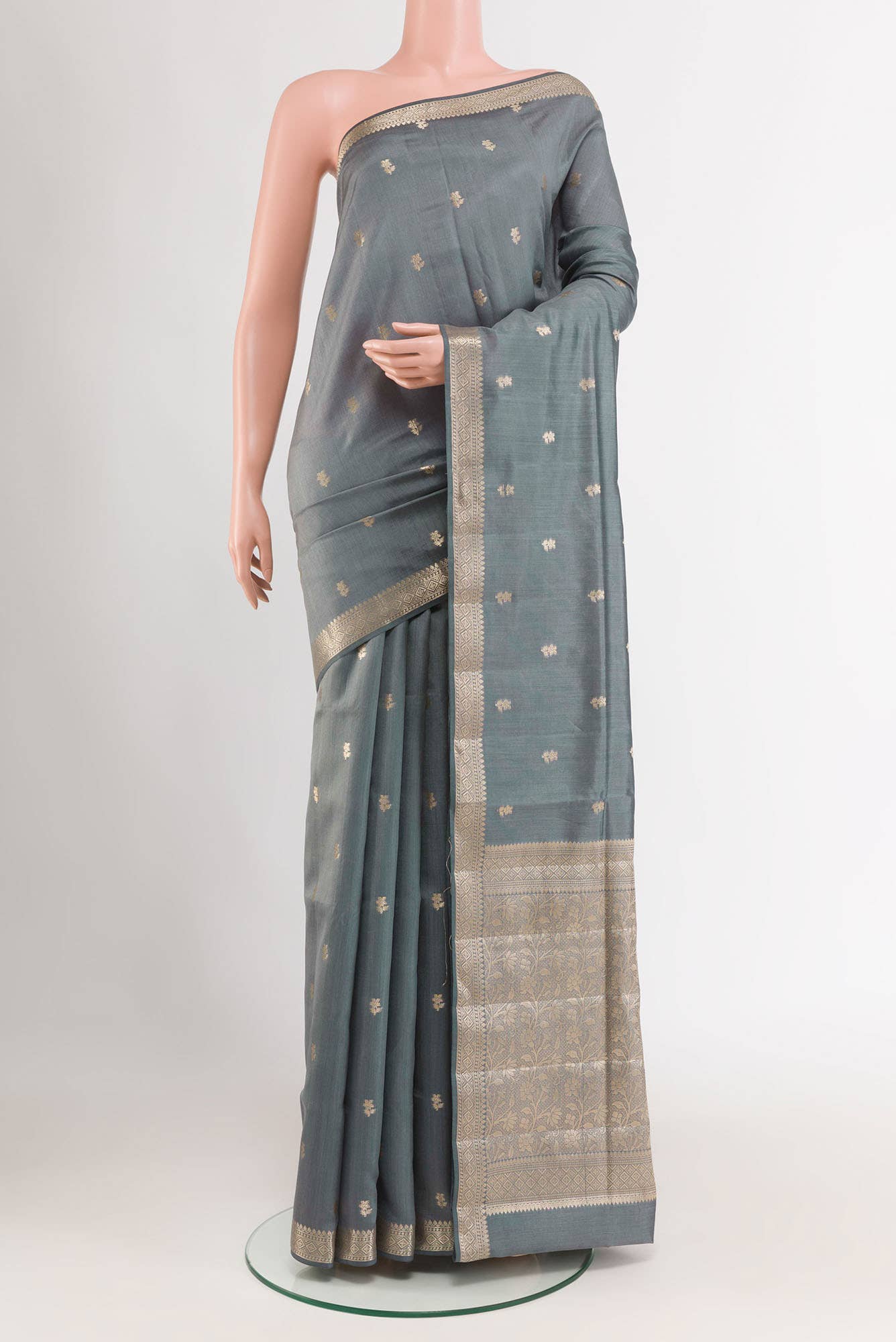Grey Tussar Silk Saree