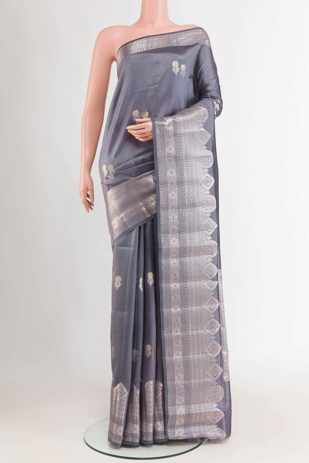 Grey Tussar Silk Saree