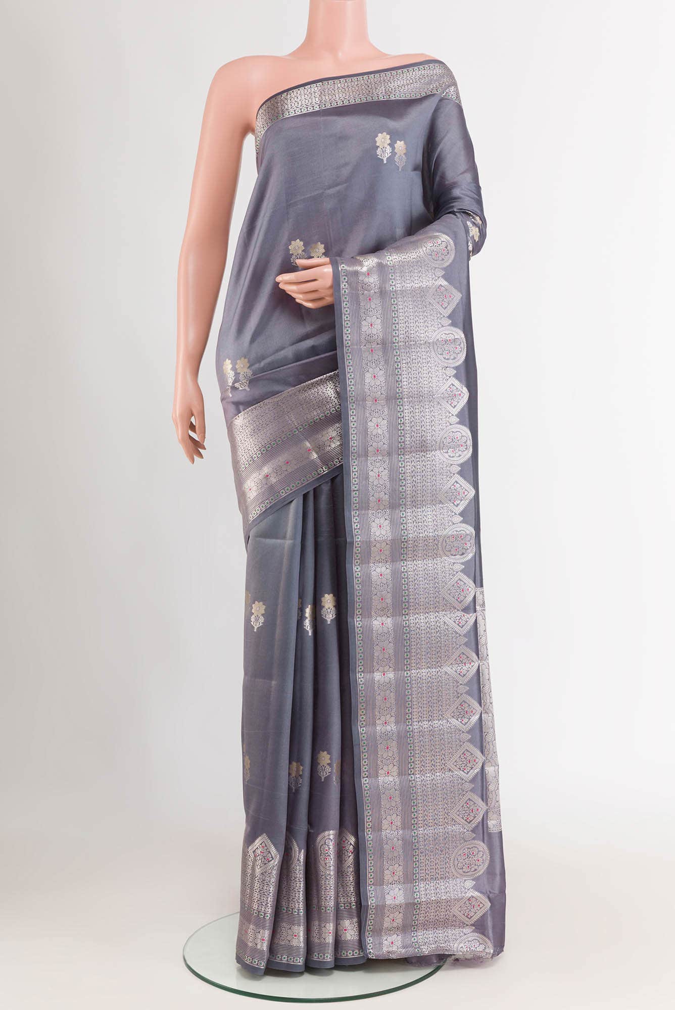Grey Tussar Silk Saree