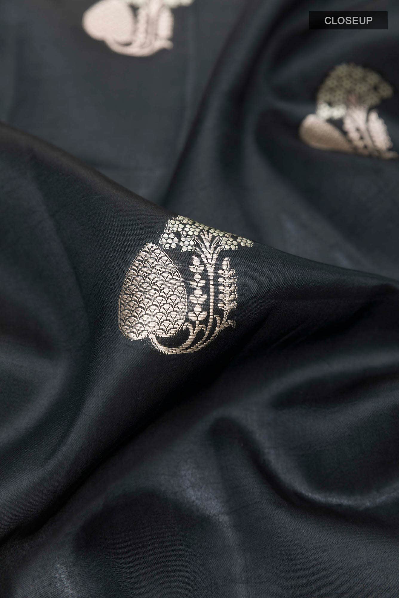 Black Banarasi Tussar Silk Saree