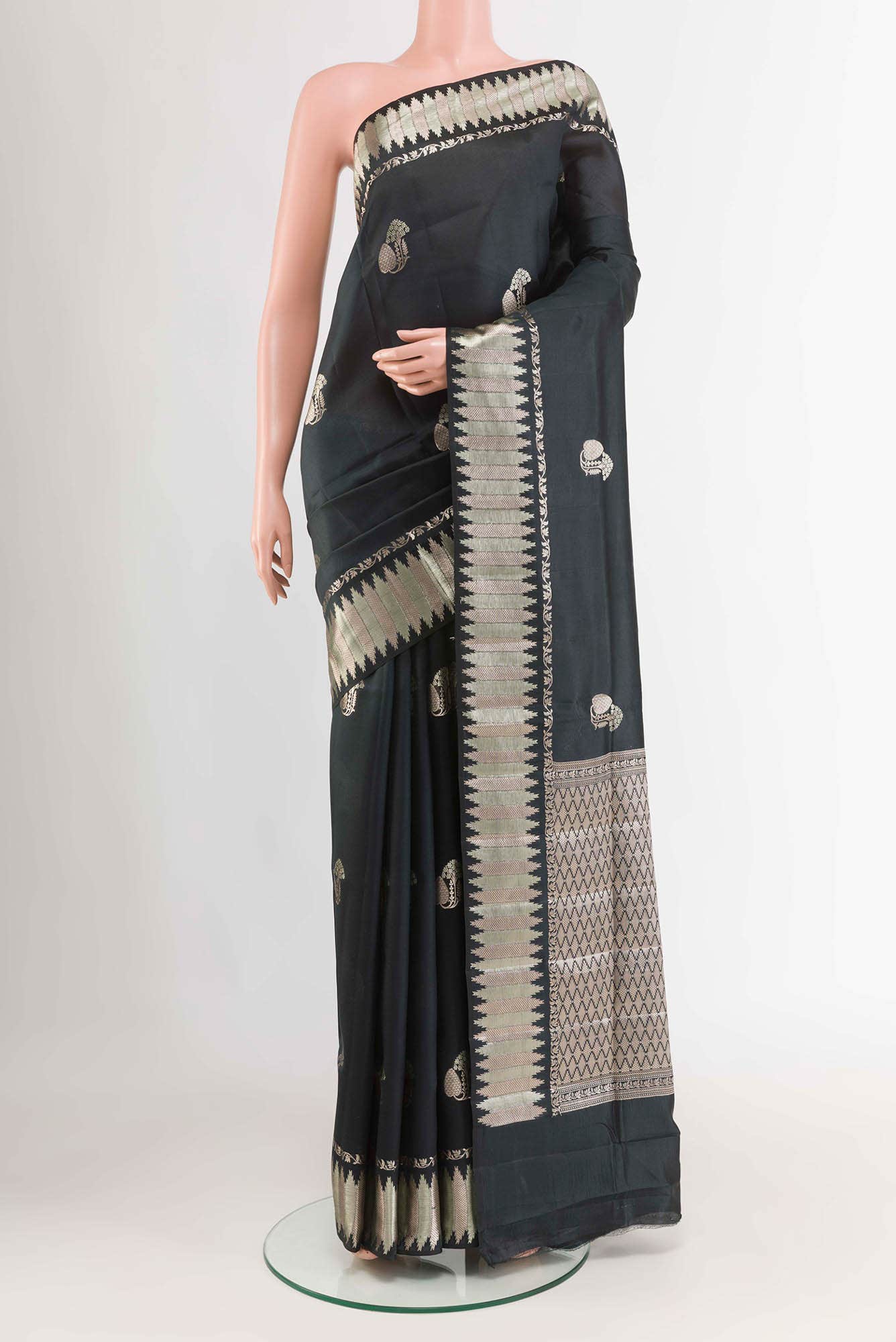 Black Banarasi Tussar Silk Saree
