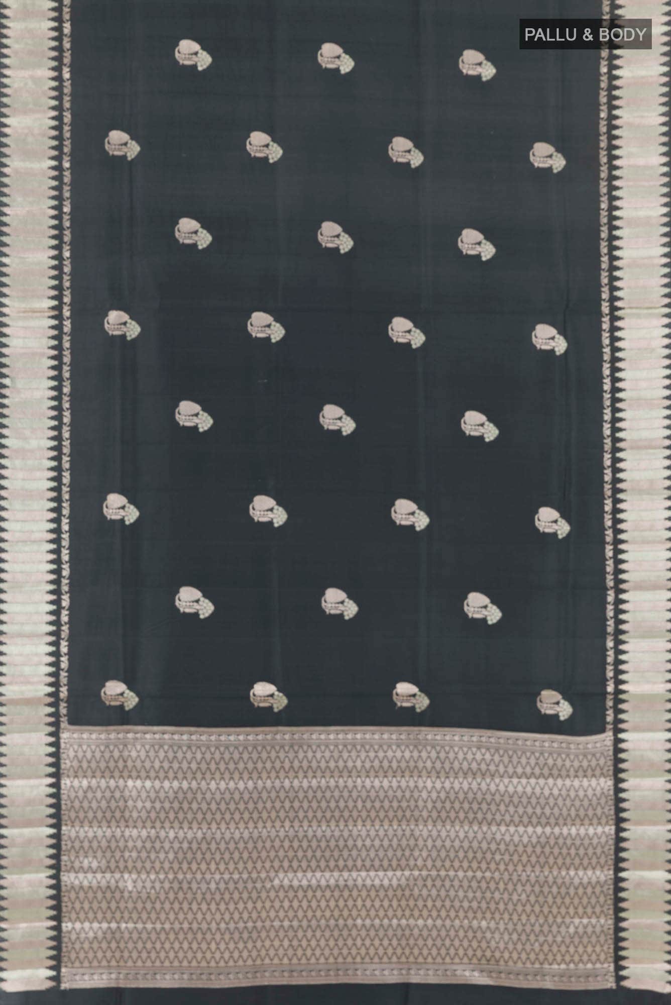 Black Banarasi Tussar Silk Saree