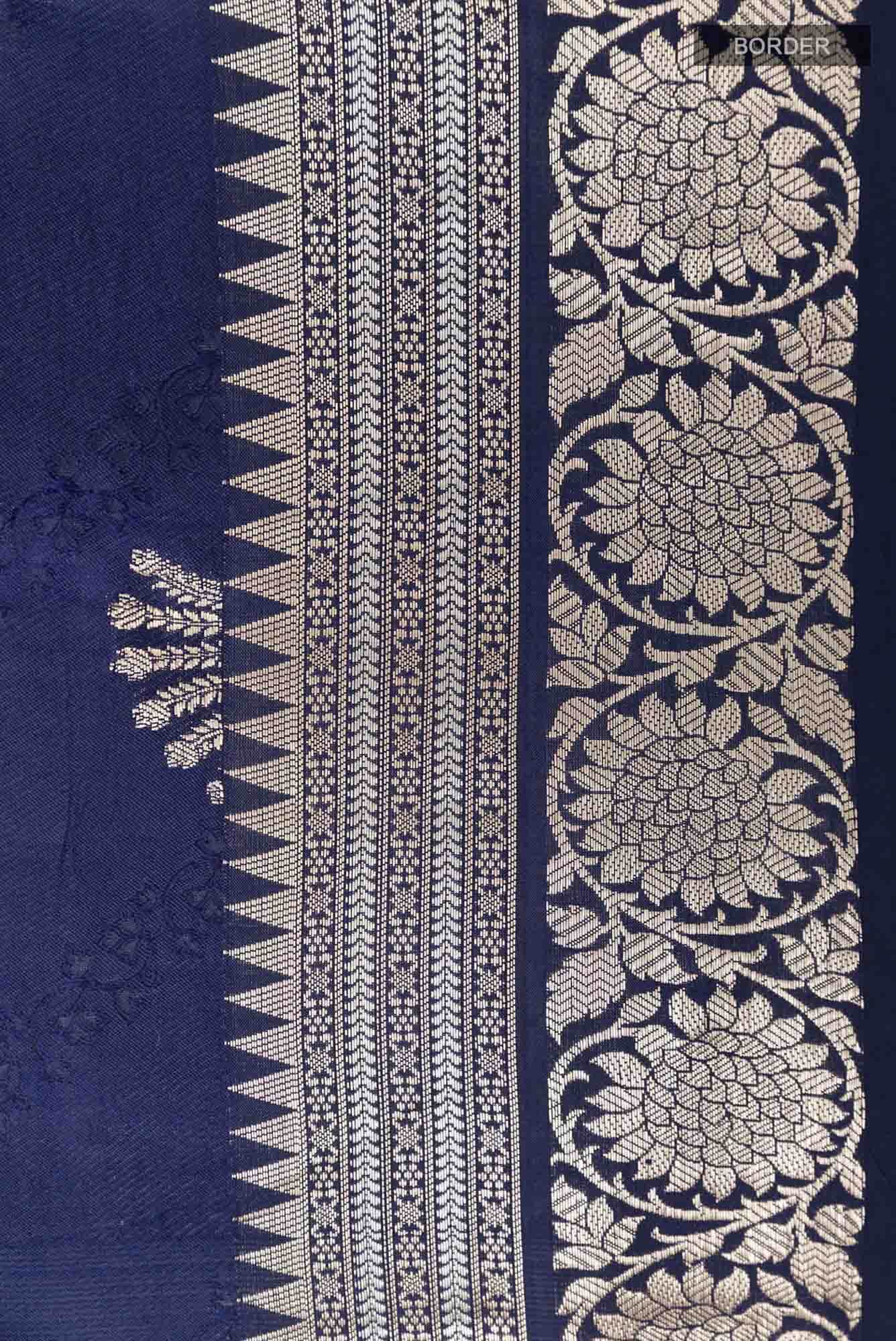 Navy Blue Banarasi Tussar Silk Saree