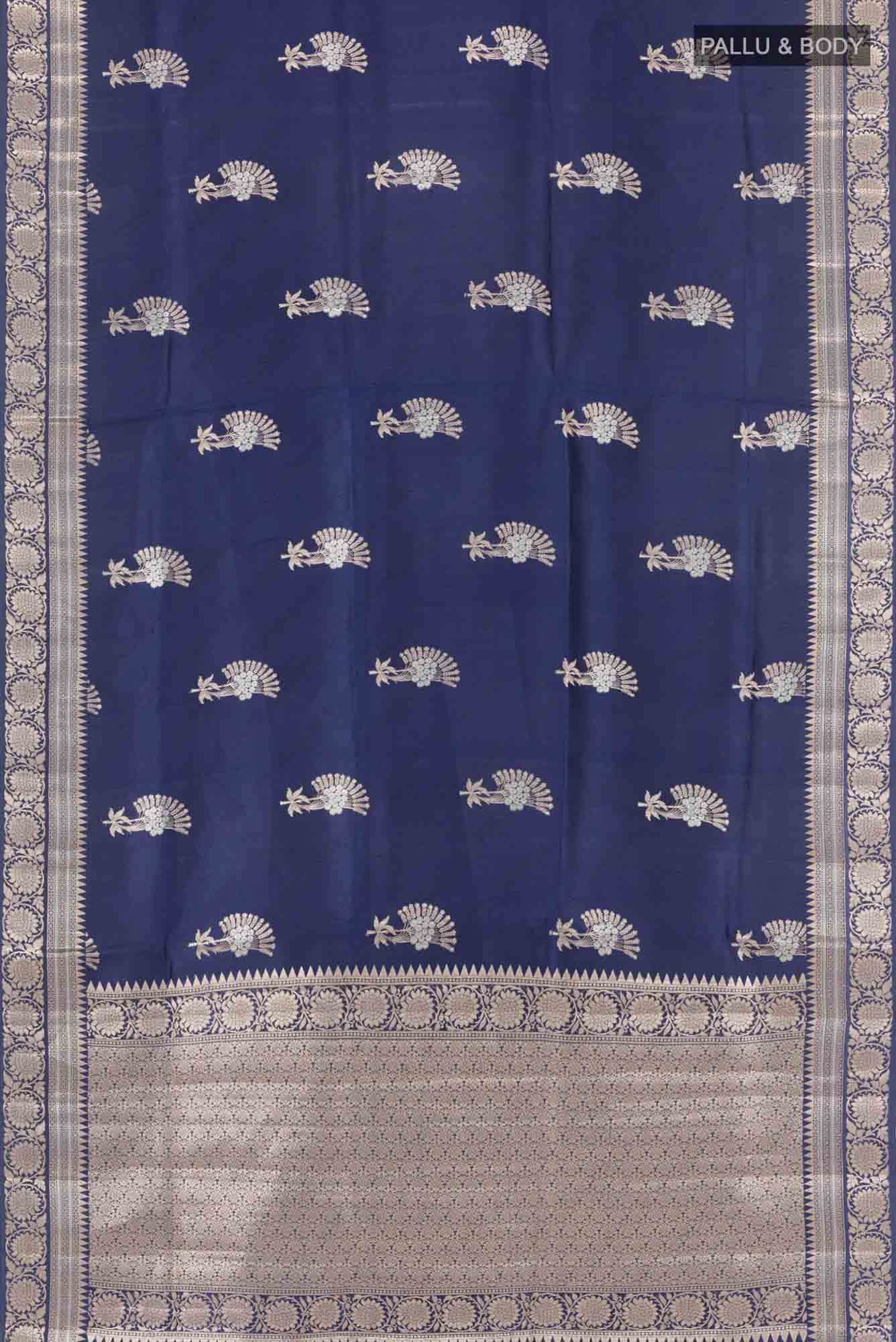 Navy Blue Banarasi Tussar Silk Saree