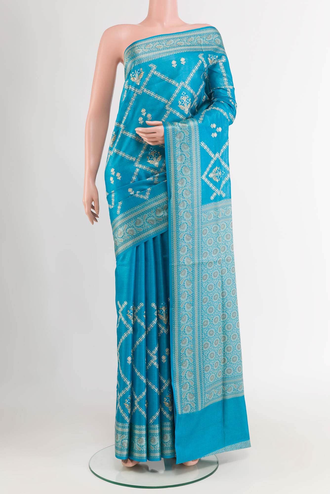 Blue Tussar Silk Saree