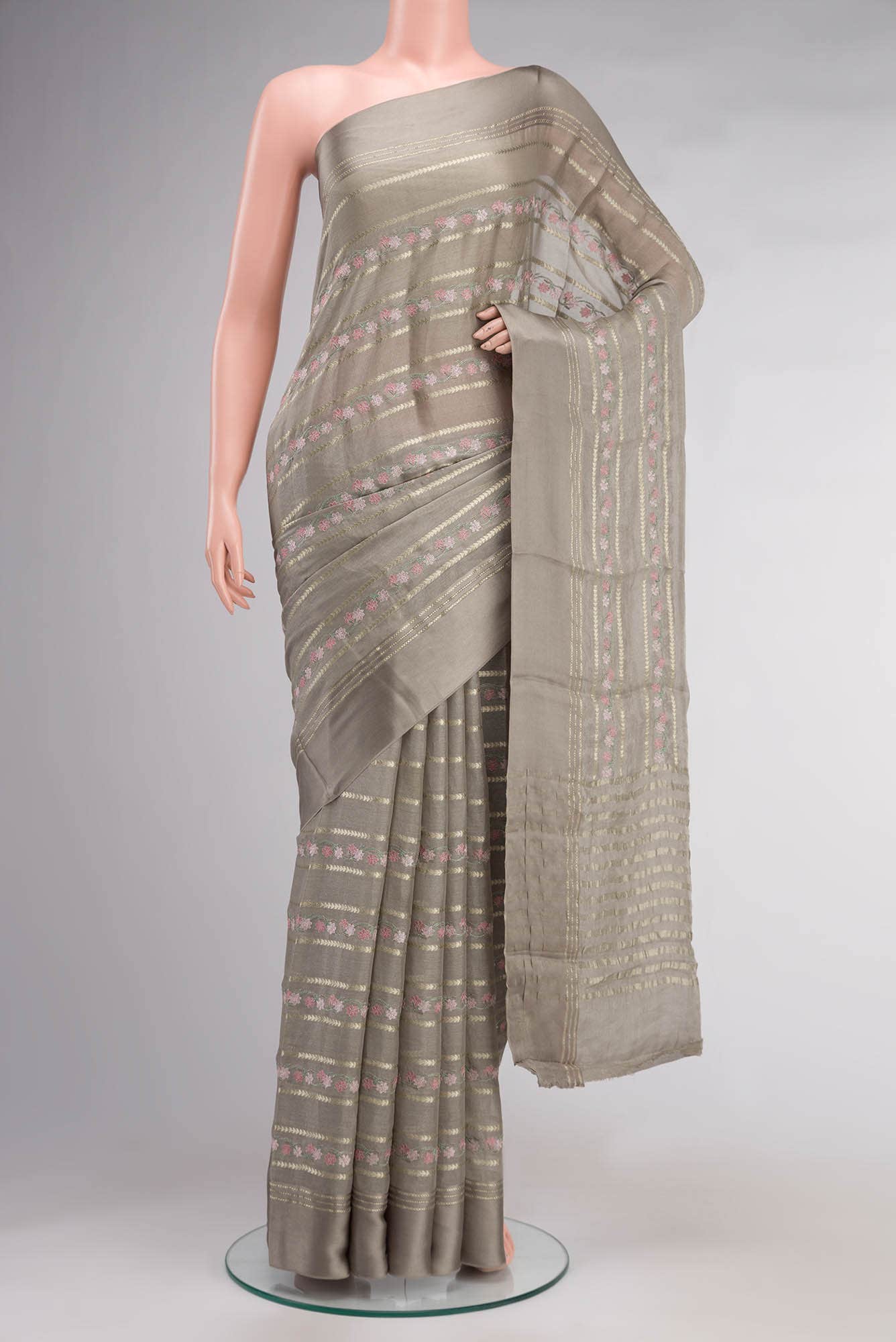Beige Mysore Chiffon Saree