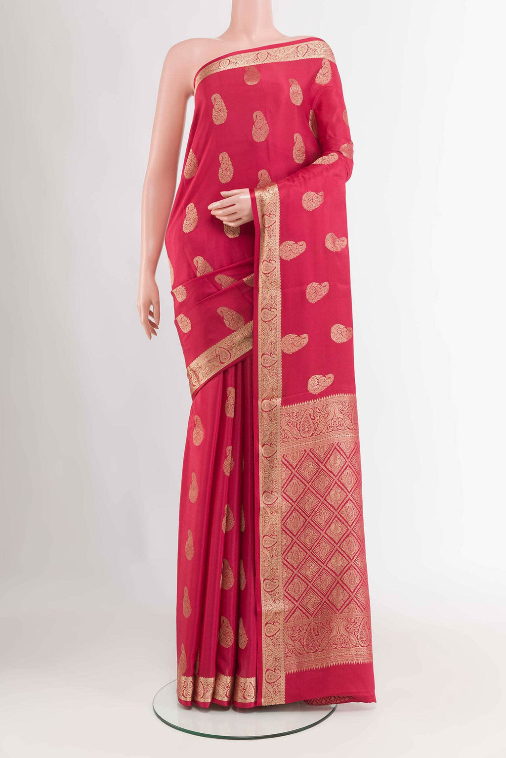 Deep Red Mysore Crepe Saree