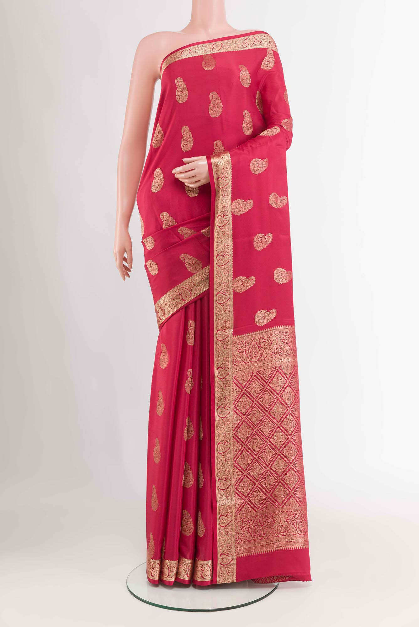 Deep Red Mysore Crepe Saree