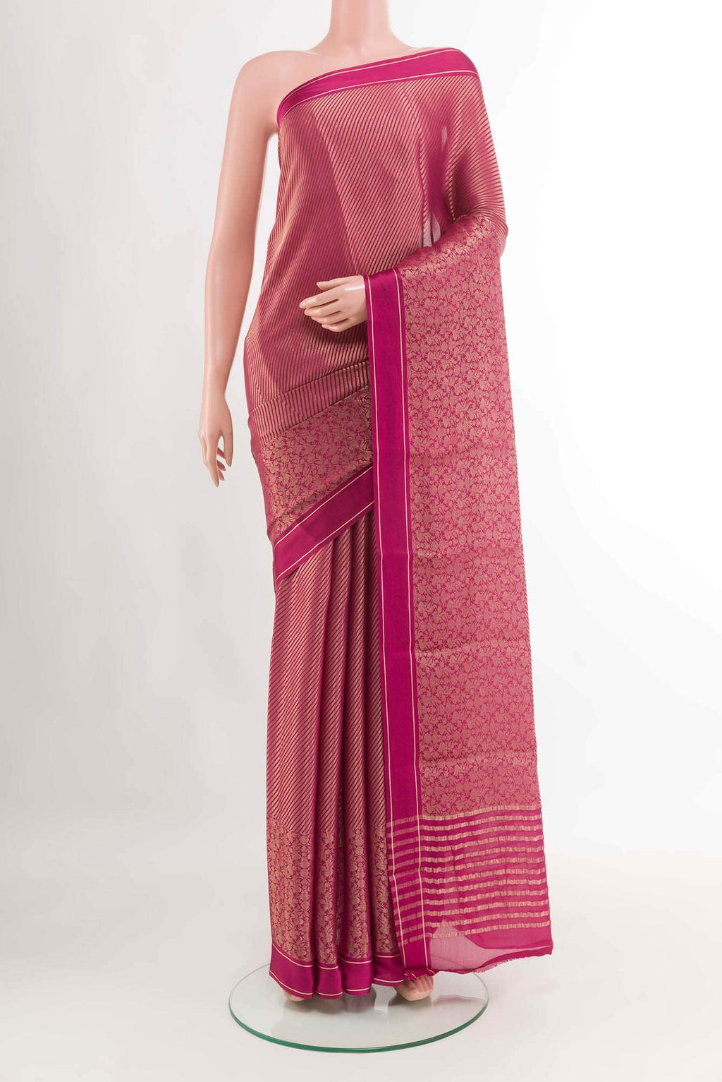 Dark Pink Mysore Crepe Saree