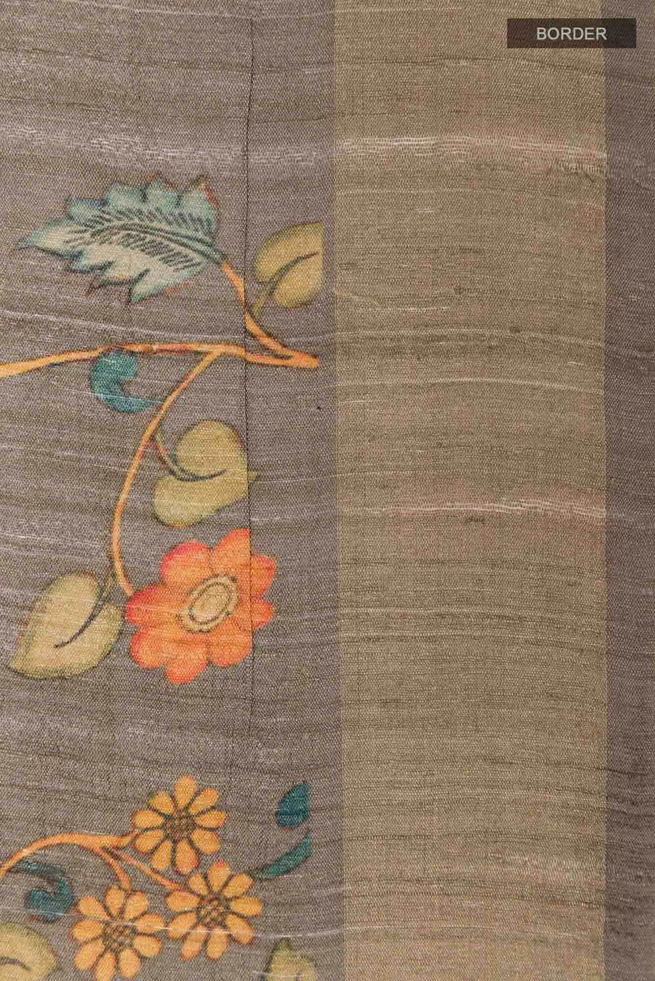 Dark Beige Tussar Silk Saree