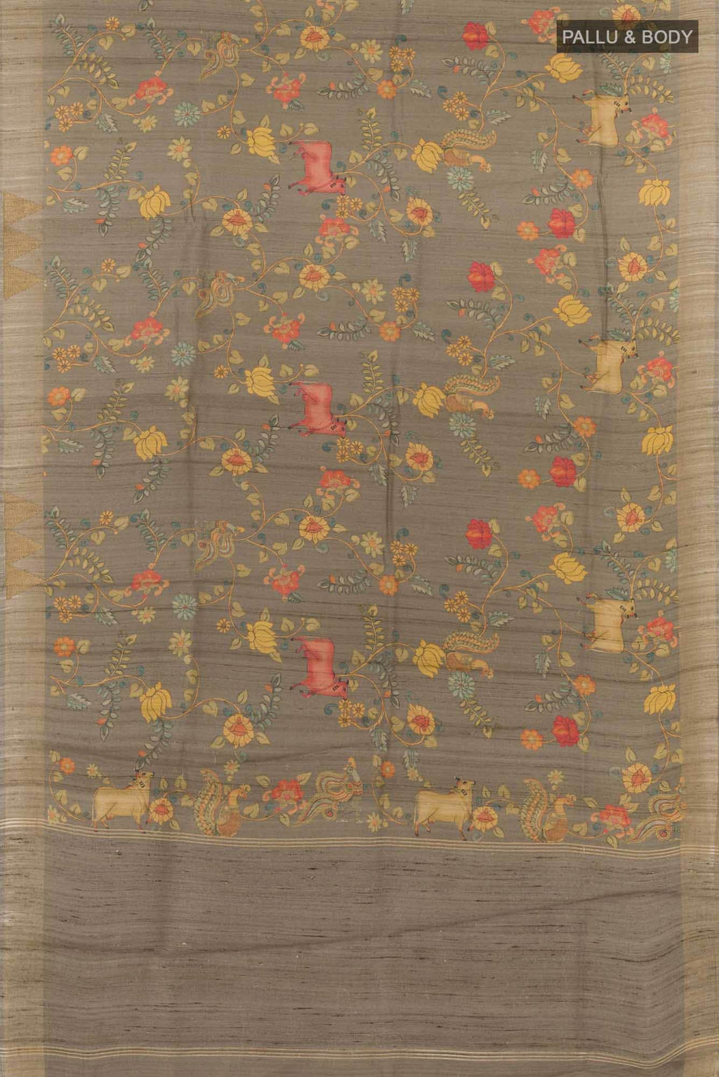 Dark Beige Tussar Silk Saree