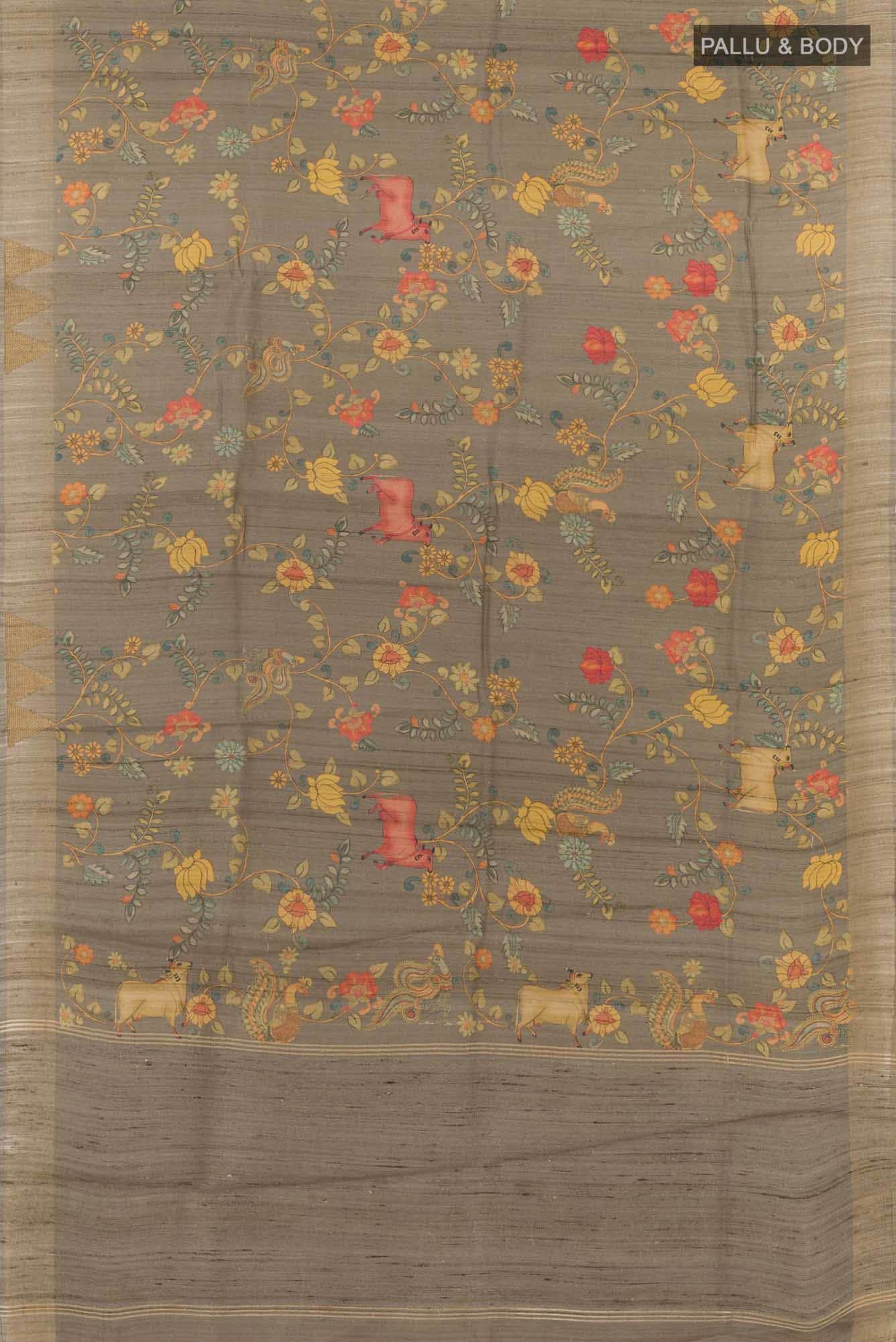 Dark Beige Tussar Silk Saree