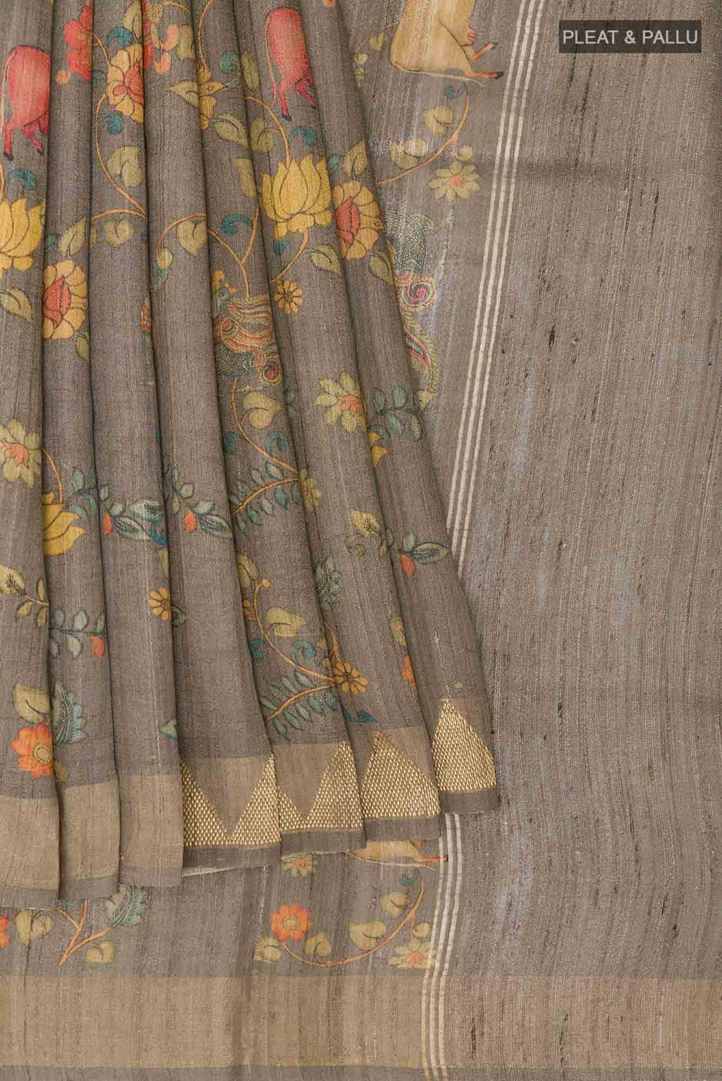 Dark Beige Tussar Silk Saree