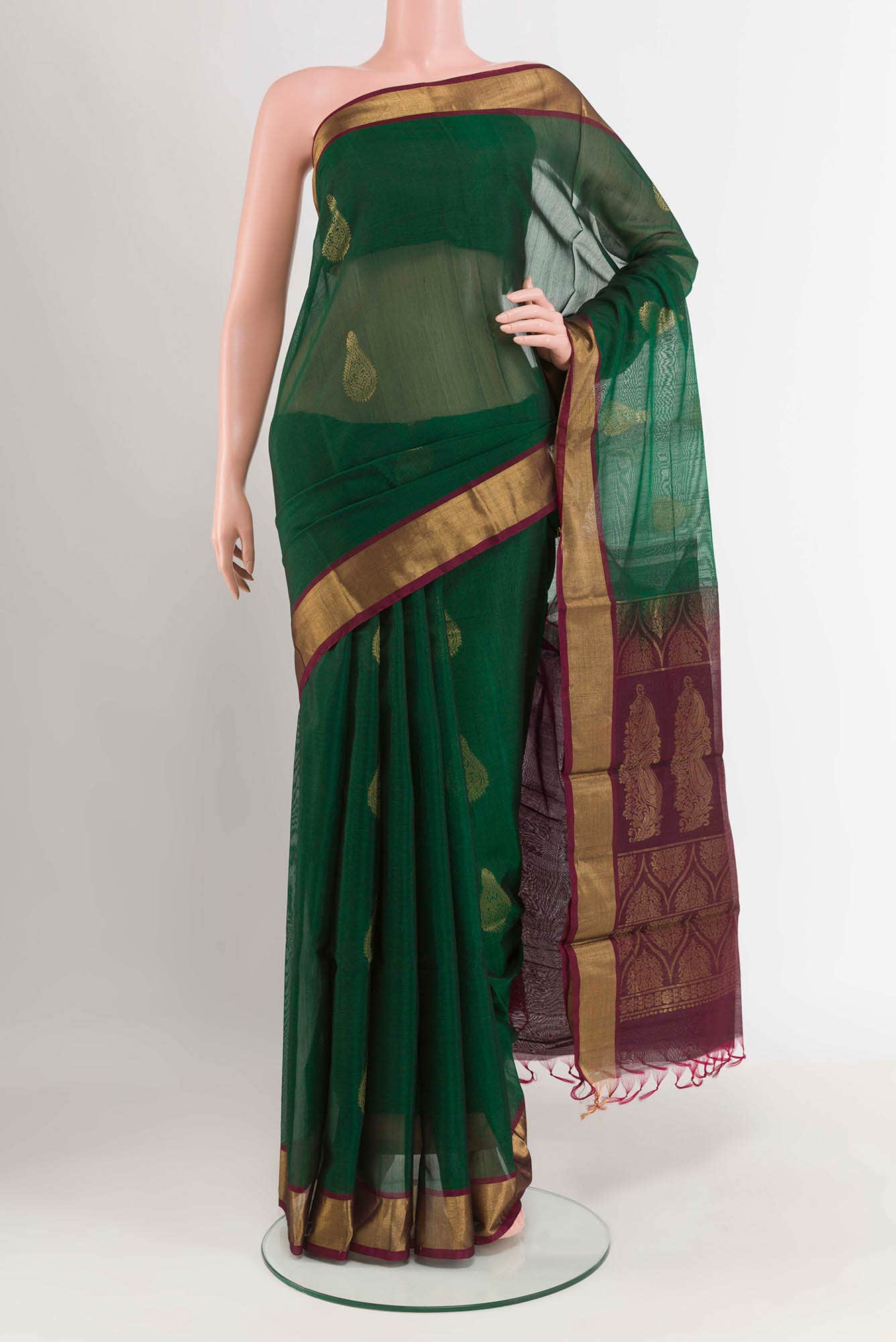 Green Blended Kora Cotton Saree