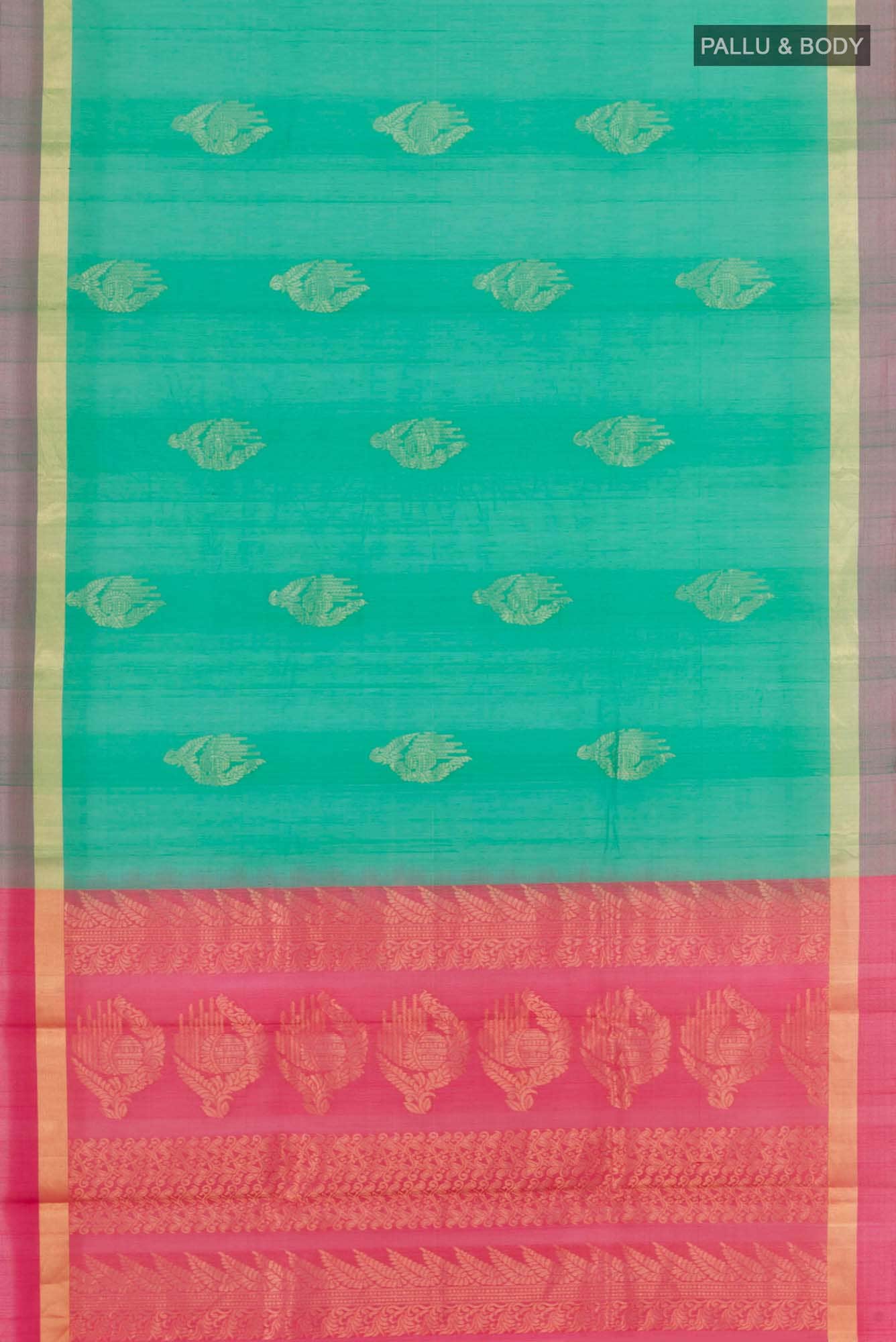 Green Blended Kora Cotton Saree