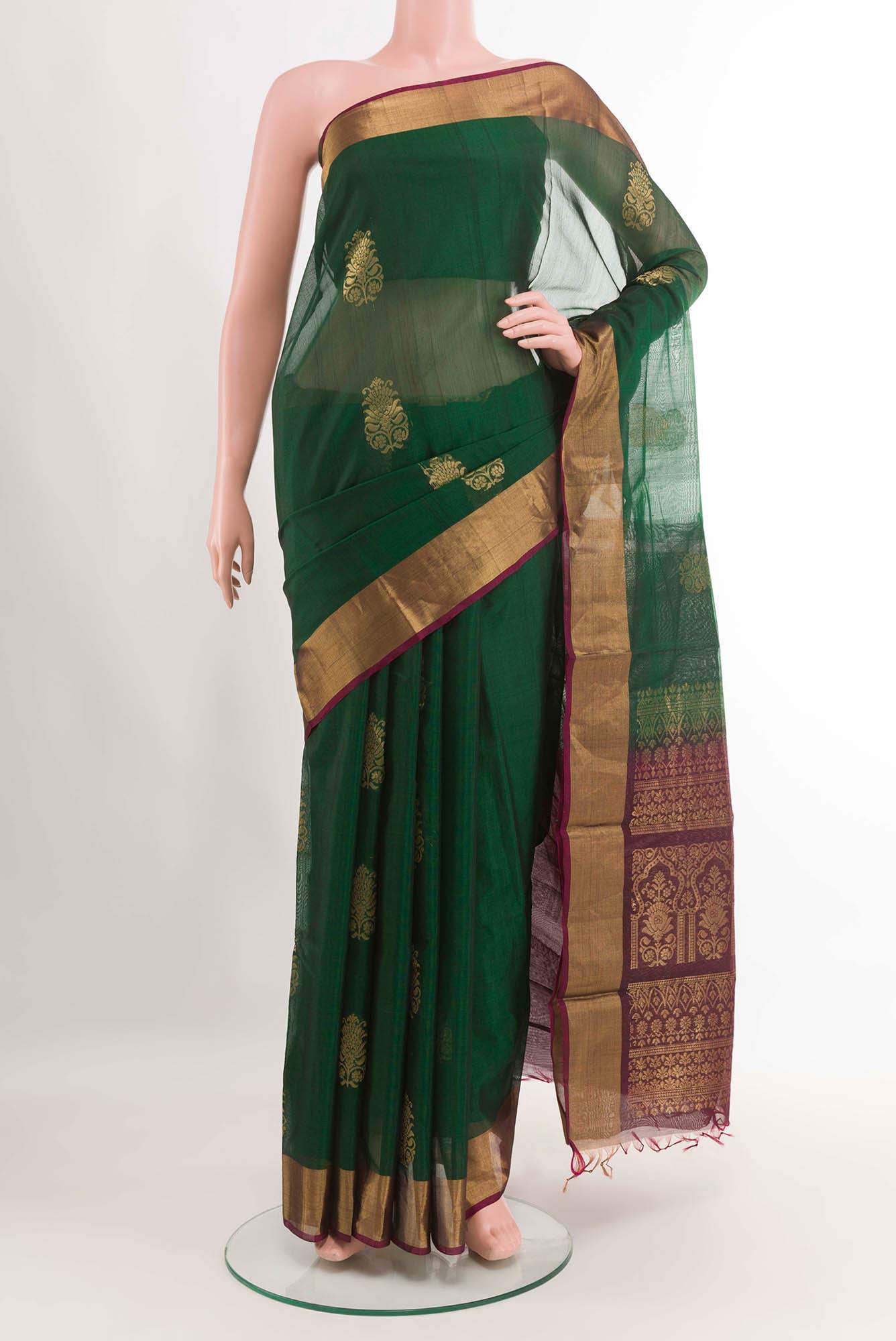 Green Blended Kora Cotton Saree