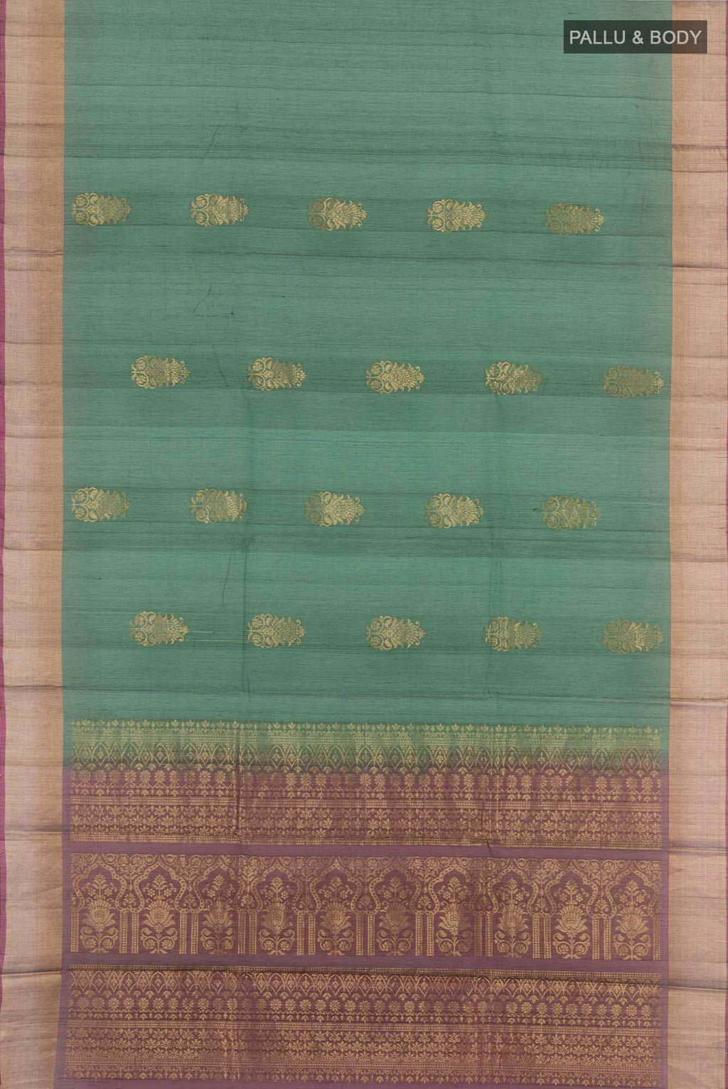 Green Blended Kora Cotton Saree
