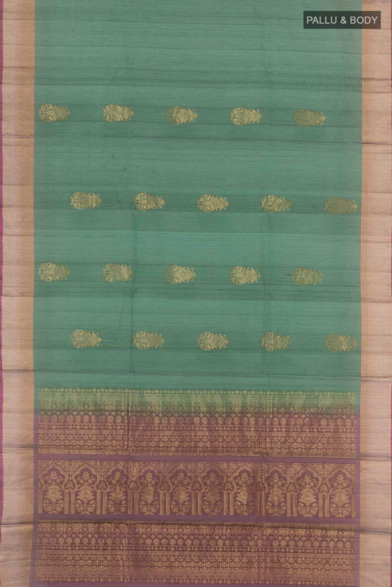 Green Blended Kora Cotton Saree