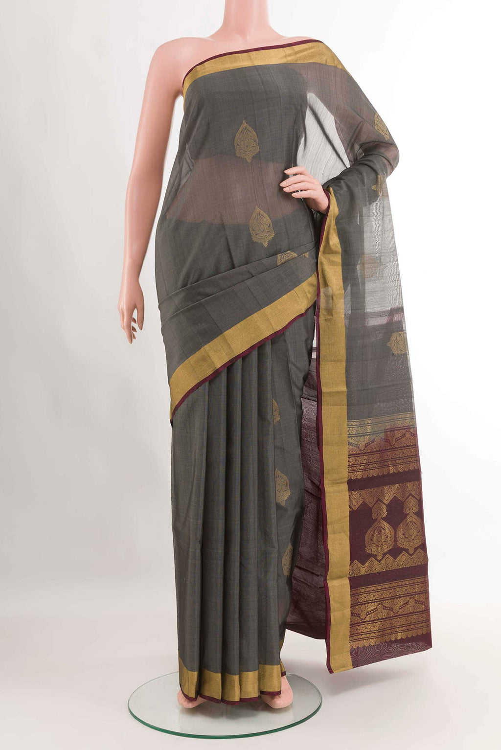 Grey Blended Kora Cotton Saree