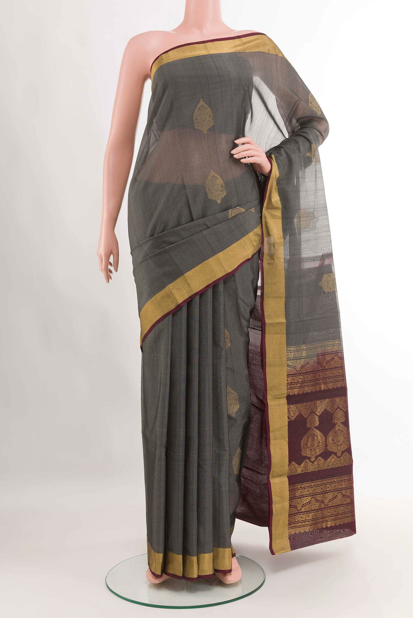 Grey Blended Kora Cotton Saree
