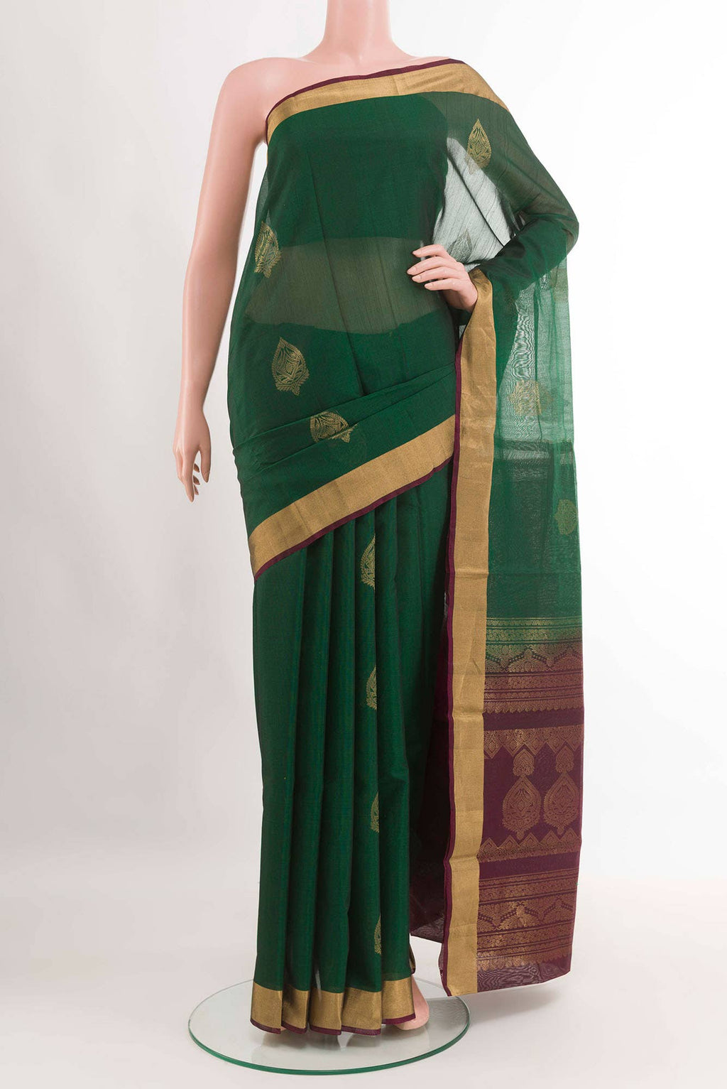 Green Blended Kora Cotton Saree