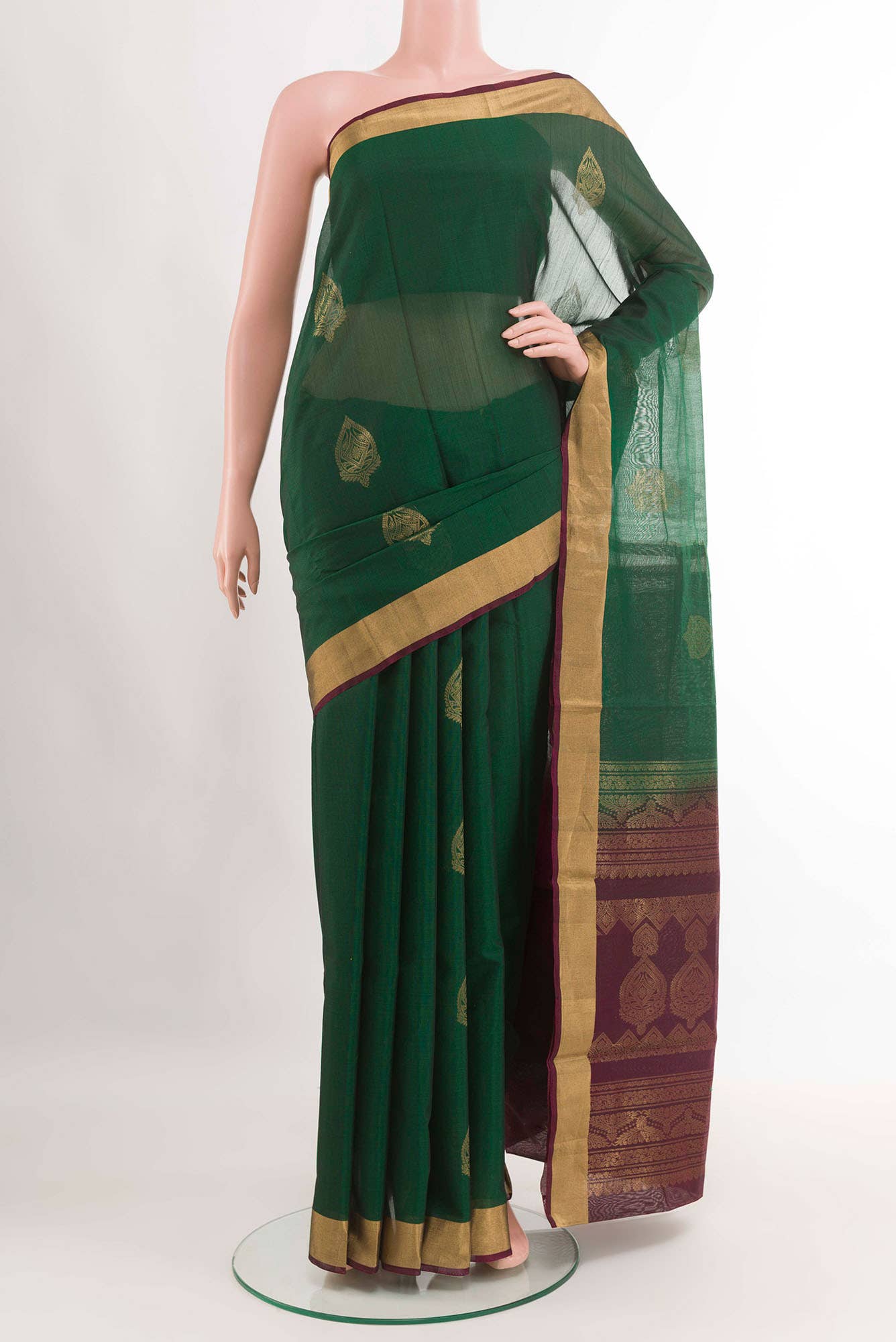 Green Blended Kora Cotton Saree