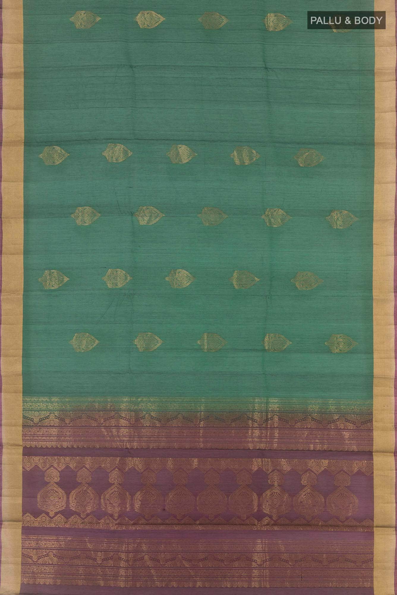 Green Blended Kora Cotton Saree