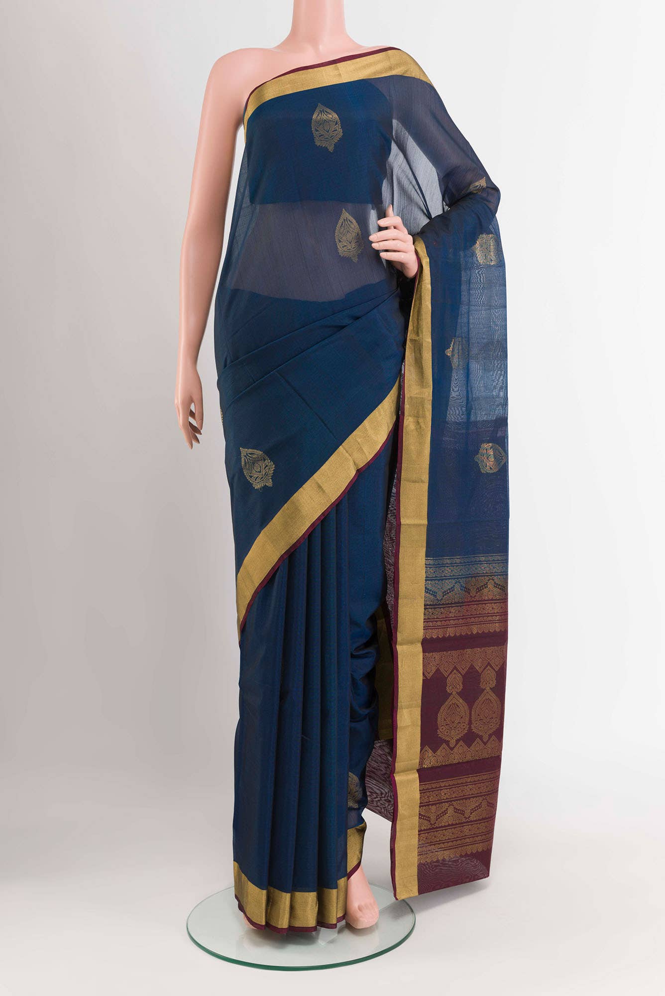 Blue Blended Kora Cotton Saree