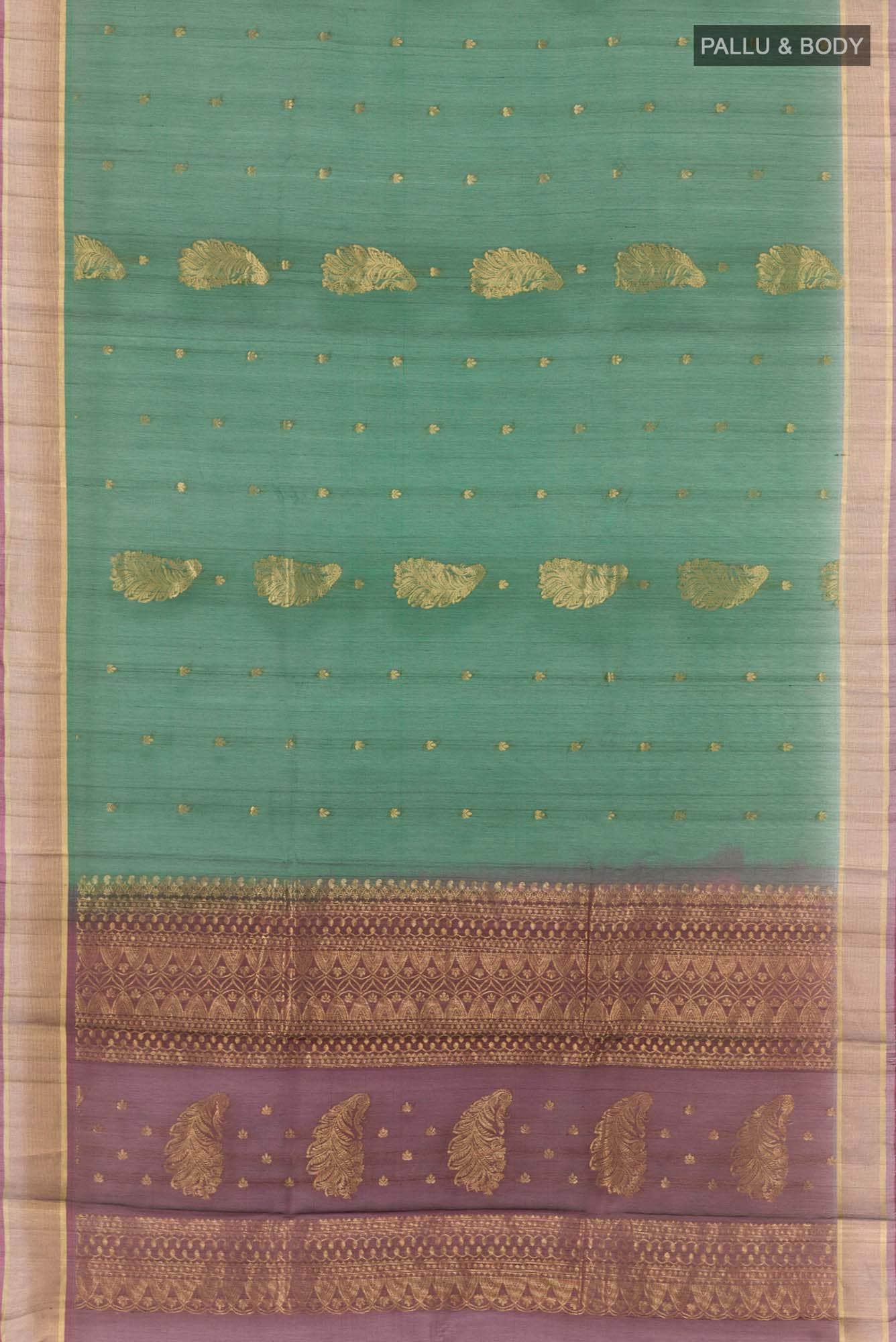 Green Blended Kora Cotton Saree