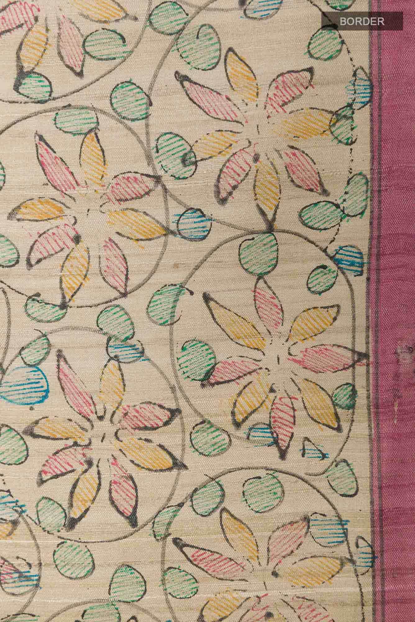 Beige Tussar Silk Saree