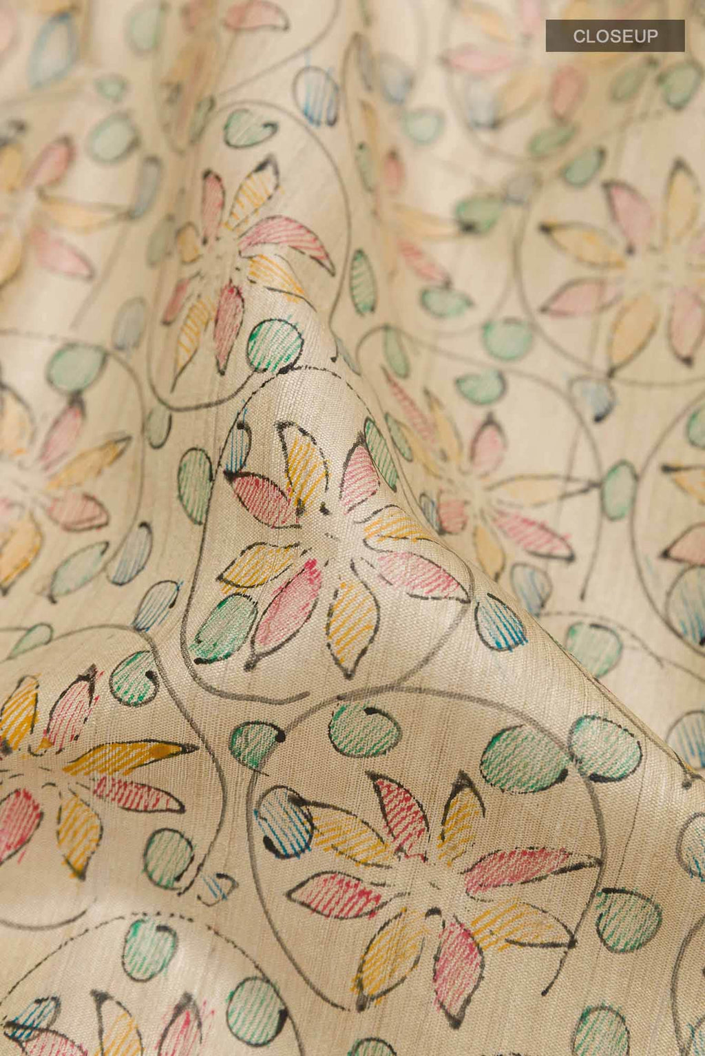 Beige Tussar Silk Saree