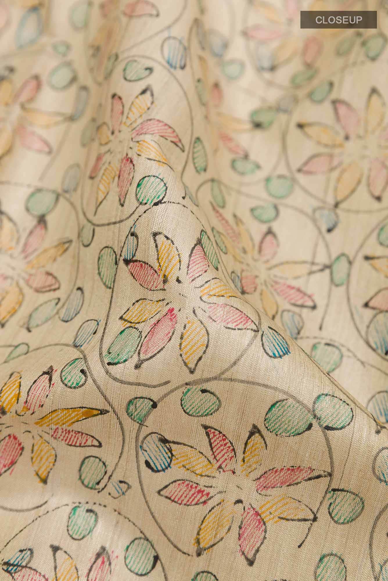Beige Tussar Silk Saree
