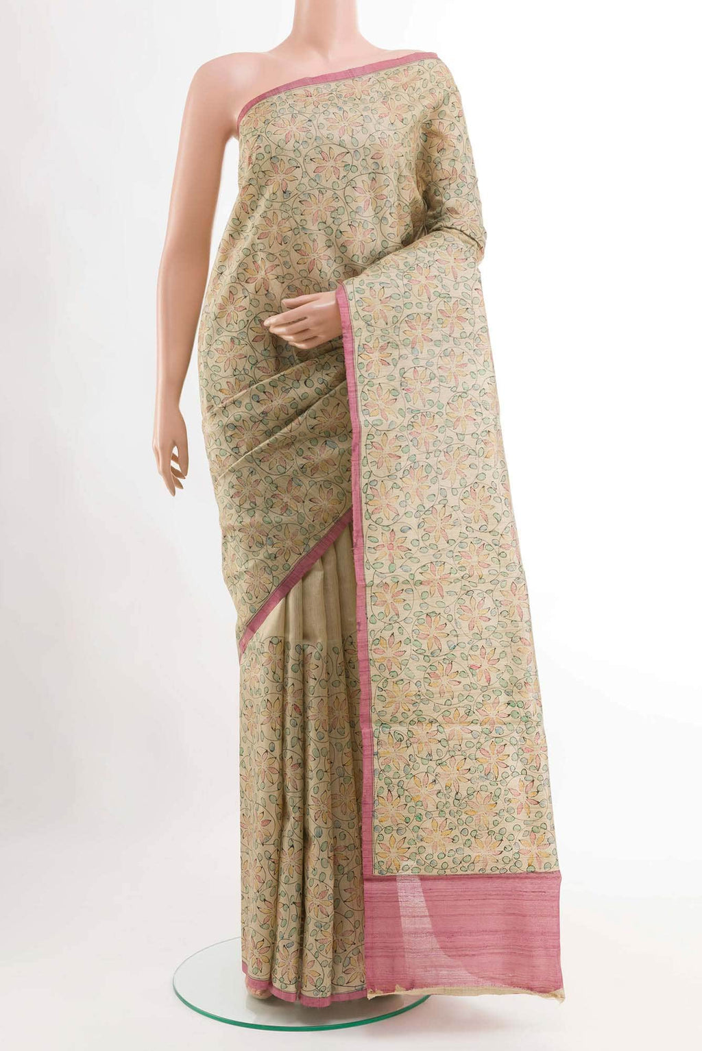 Beige Tussar Silk Saree