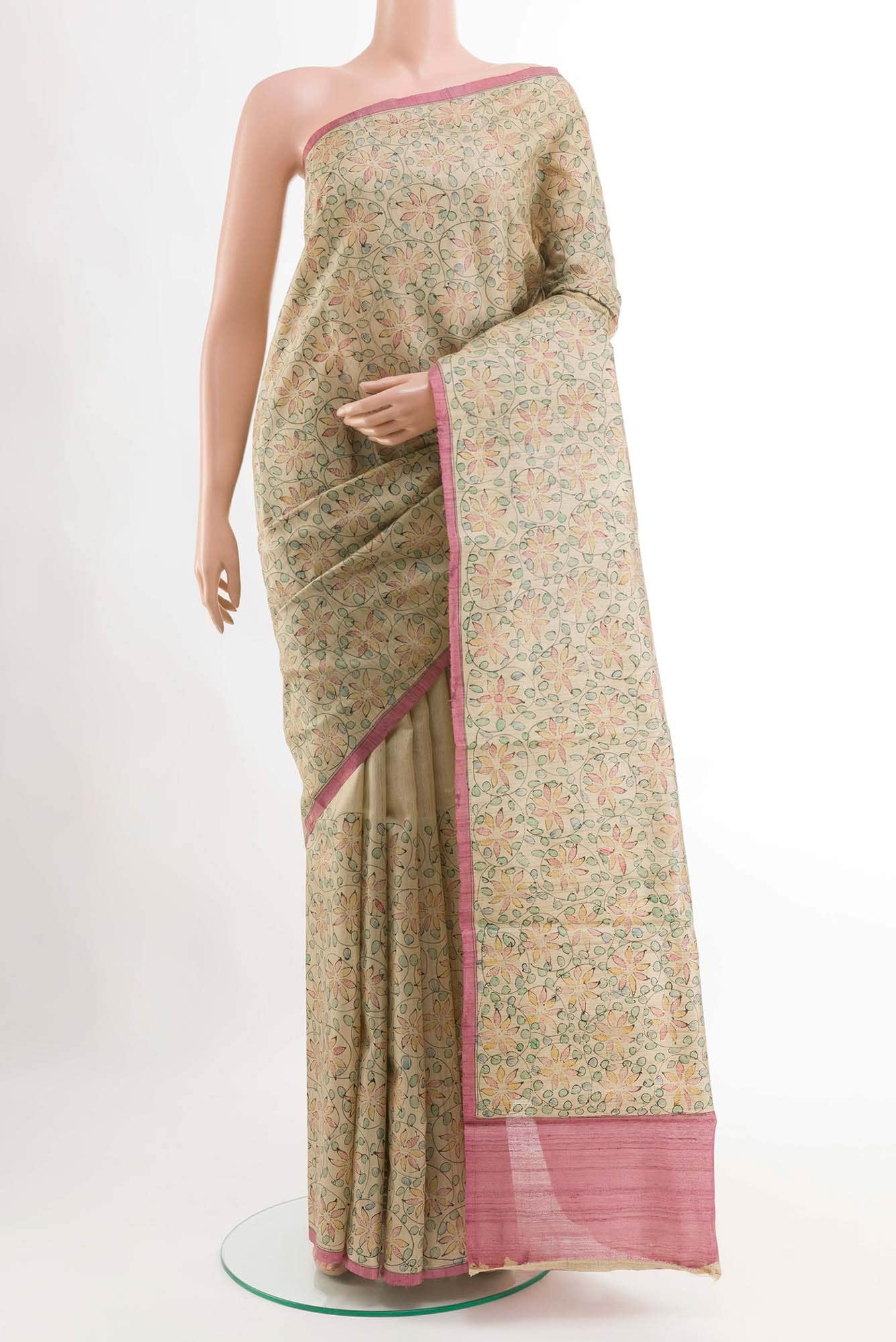 Beige Tussar Silk Saree