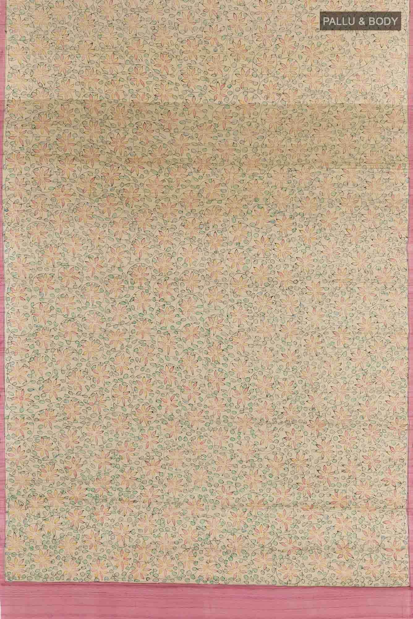 Beige Tussar Silk Saree